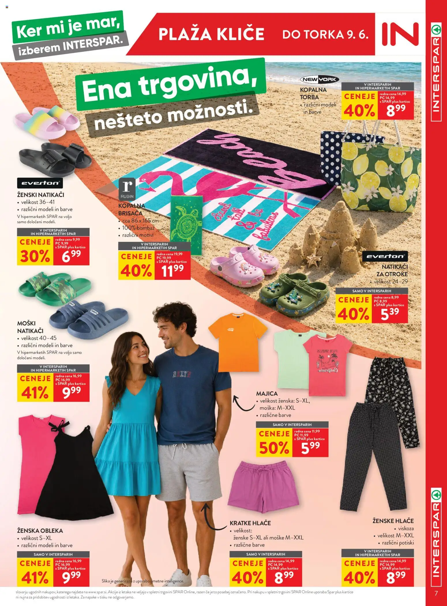 Novi Spar katalog ponudbe – veljaven od 27.05.2026 | Stran: 7 | Izdelki: Torba, Majica, Kratke hlace, Natikaci