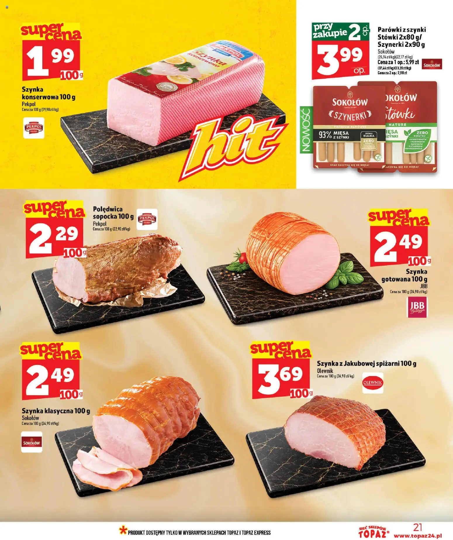 Topaz gazetka - MAZ od 02.07.2026 | Strona: 21 | Produkty: Parówki z szynki, Parówki, Szynka, Szynka gotowana