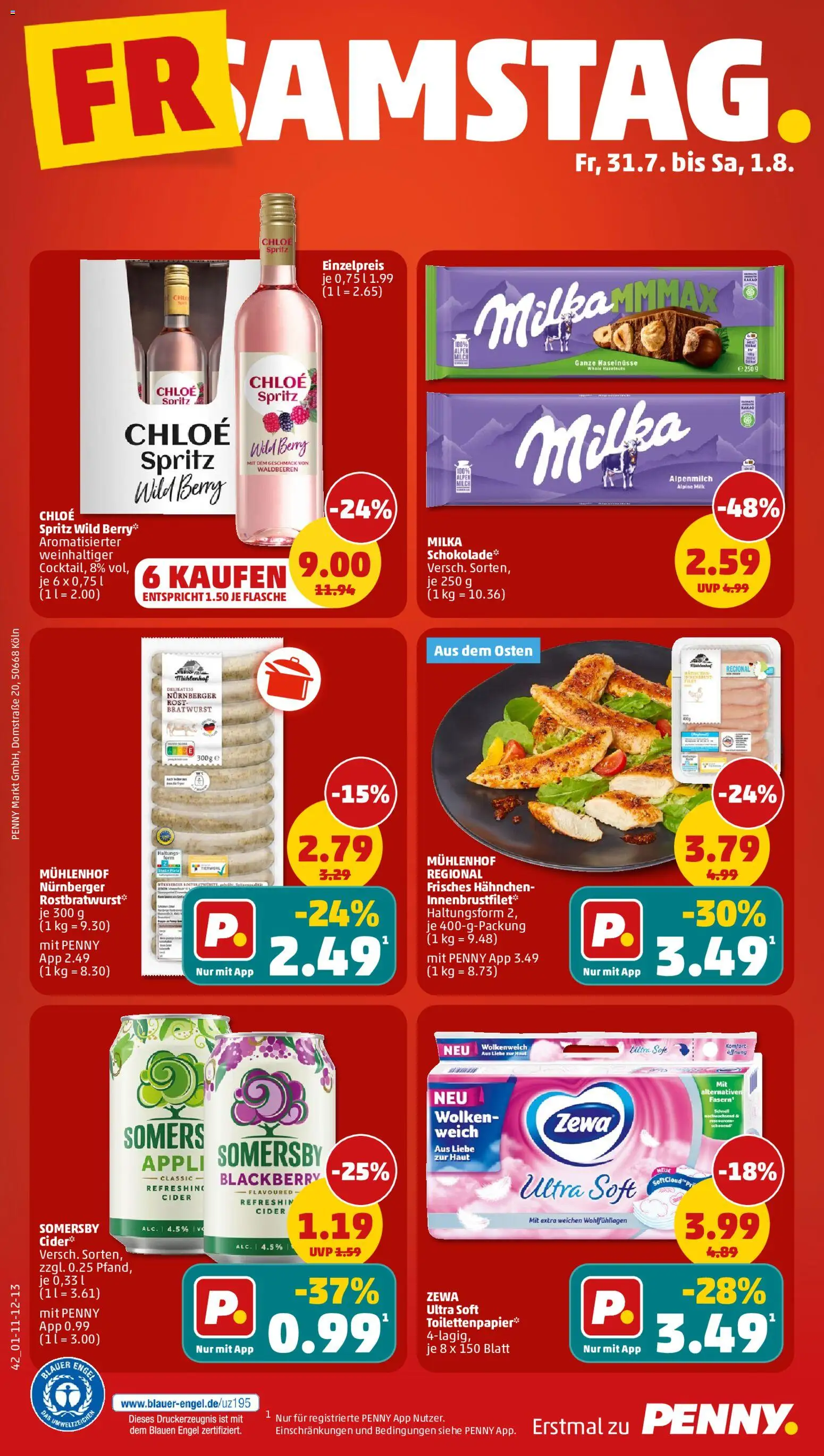Penny Prospekt – gültig ab 27.07.2026 | Seite: 48 | Produkte: Hahnchen, Zewa, Milka, Toilettenpapier
