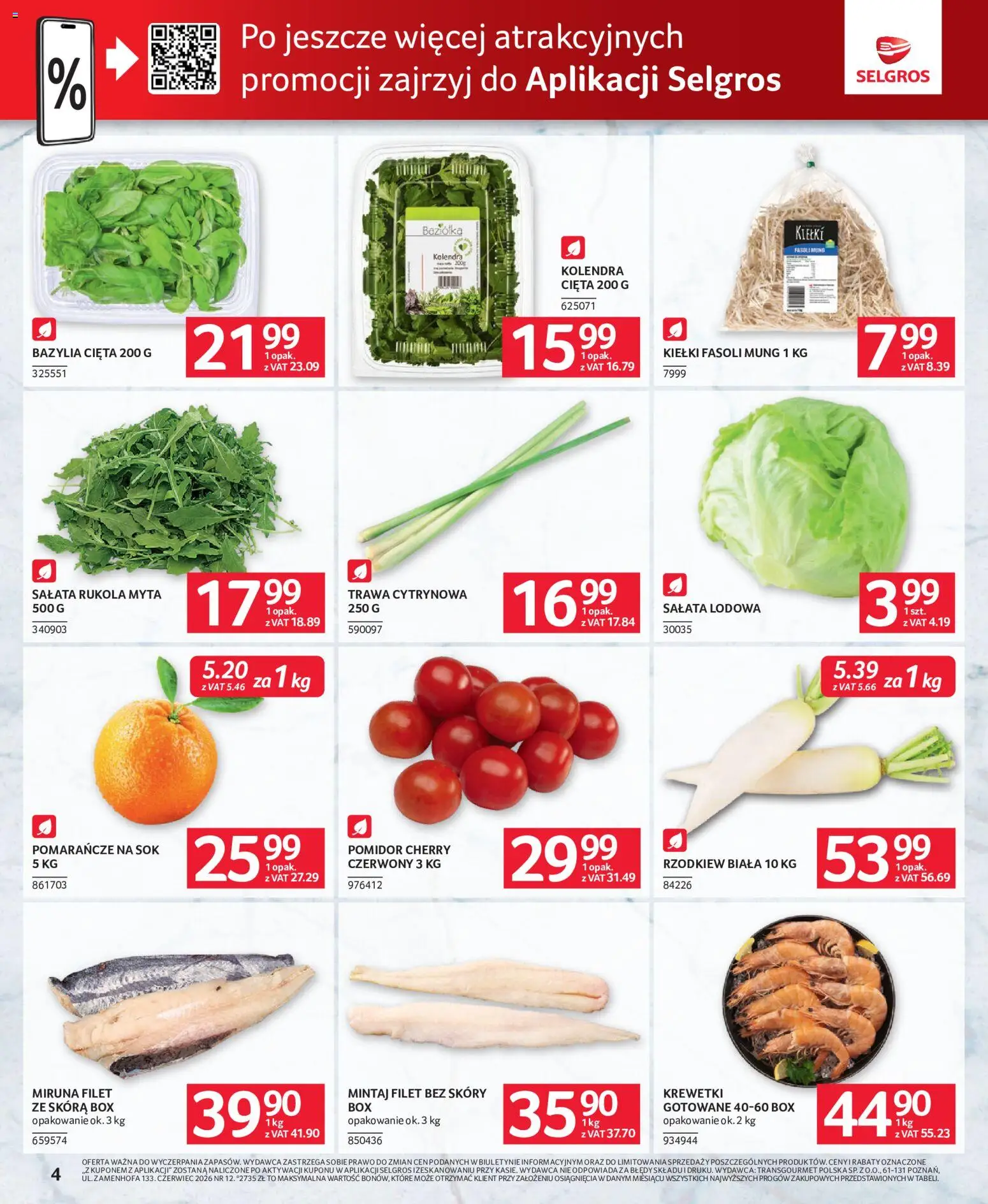 Selgros cash&carry gazetka - Oferta dla gastronomii od 02.06.2026 | Strona: 4 | Produkty: Krewetki, Miruna, Mintaj, Rukola