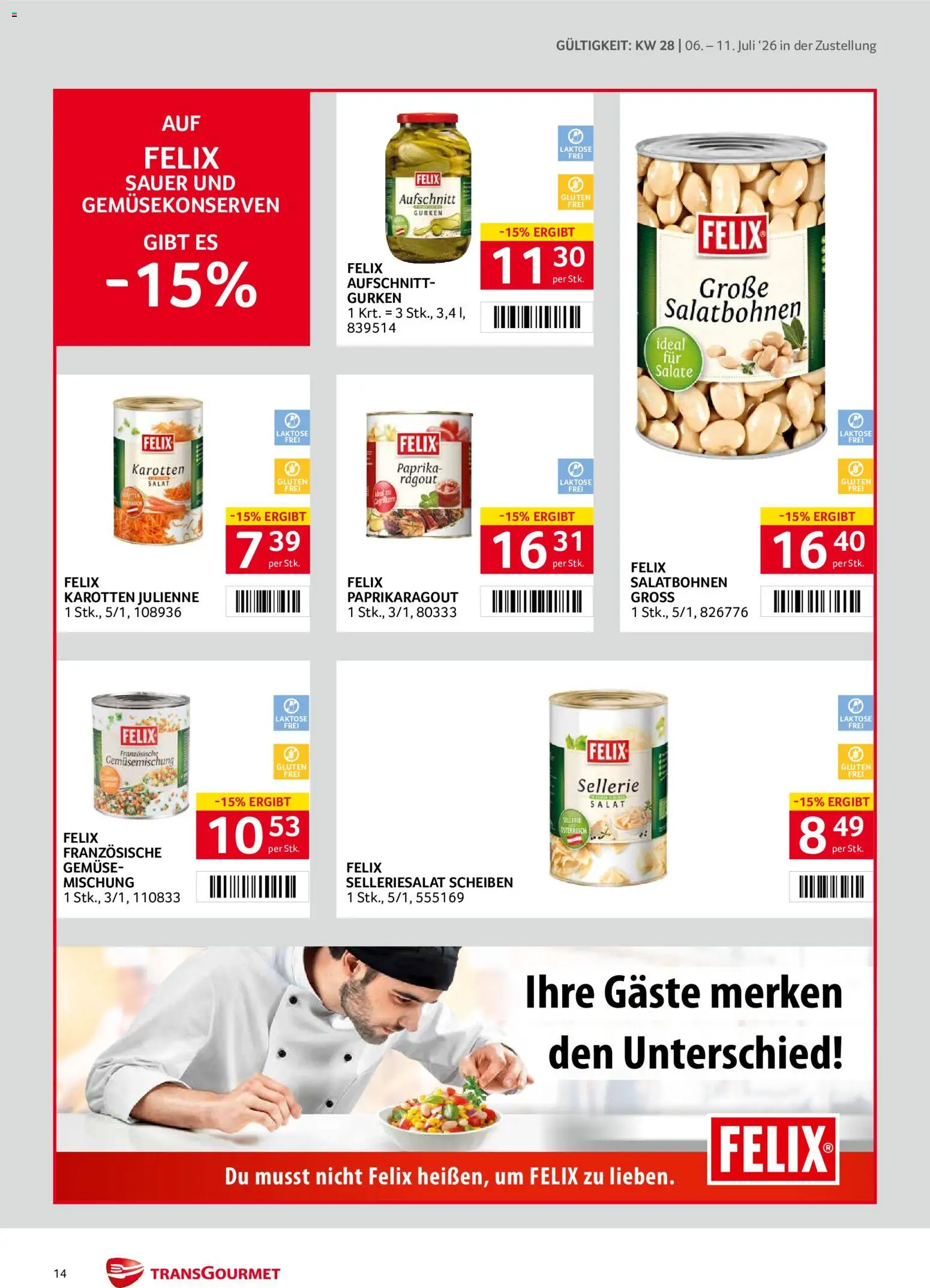 Transgourmet Zustellaktion gültig ab 06.07.2026 | Seite: 14 | Produkte: Gurken, Salat, Gemüse