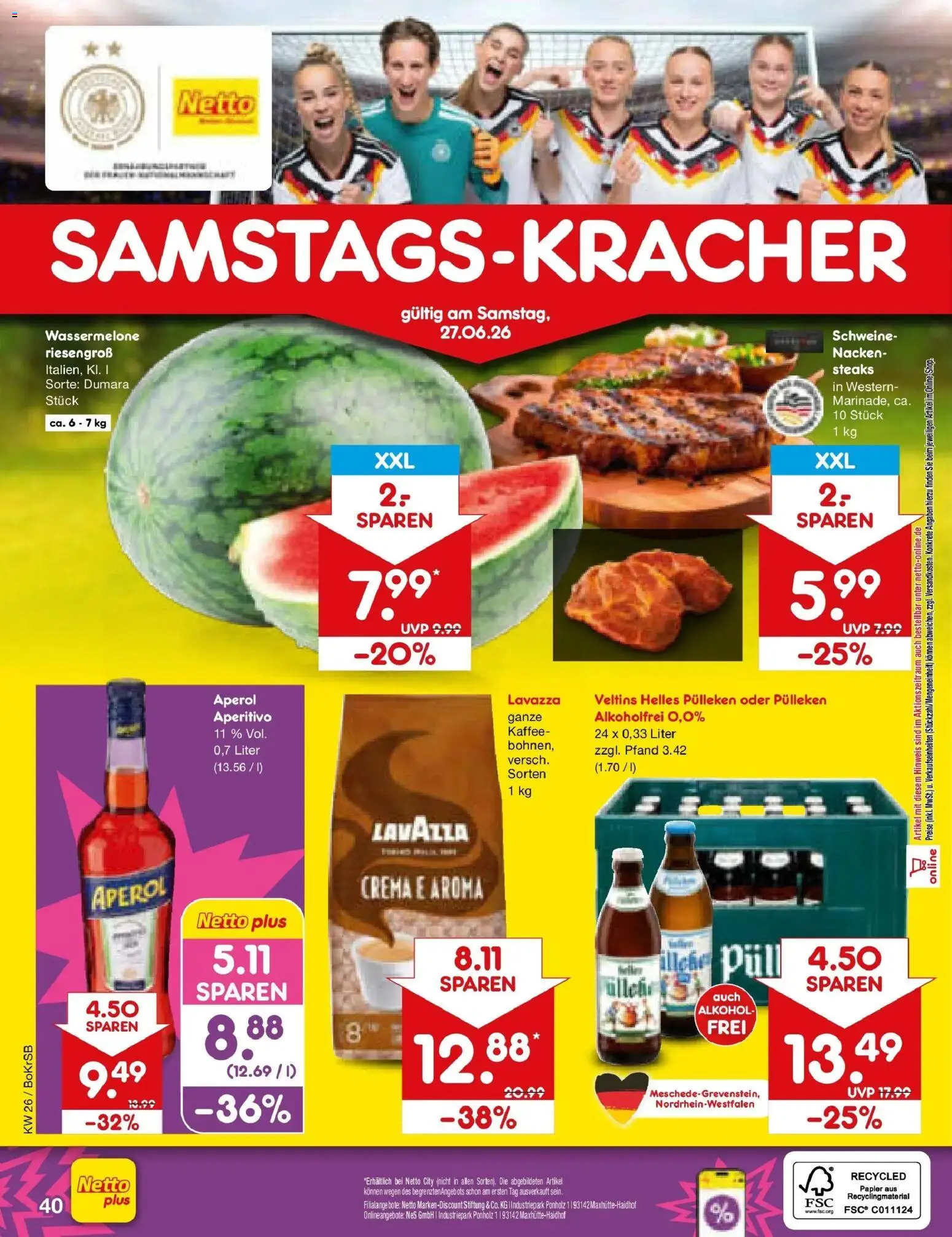 Netto Marken-Discount Prospekt Jüchen – gültig ab 21.06.2026 | Seite: 52 | Produkte: Helles pulleken, Lavazza, Wassermelone, Veltins