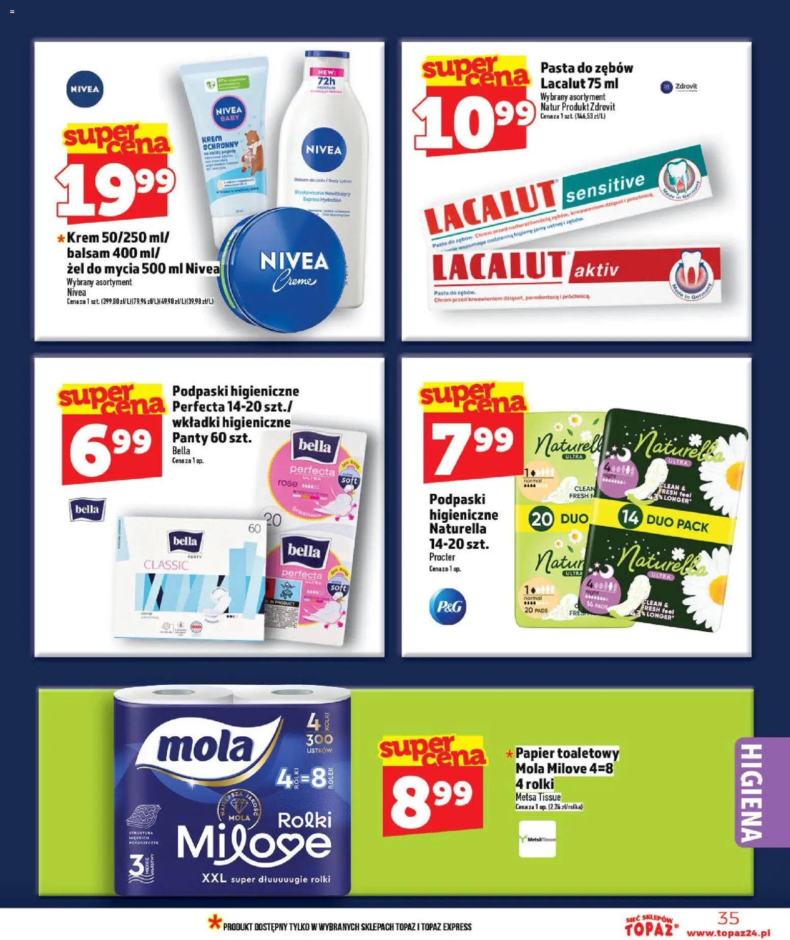 Topaz gazetka od 07.05.2026 | Strona: 35 | Produkty: Podpaski, Krem, Lacalut, Pasta do zębów