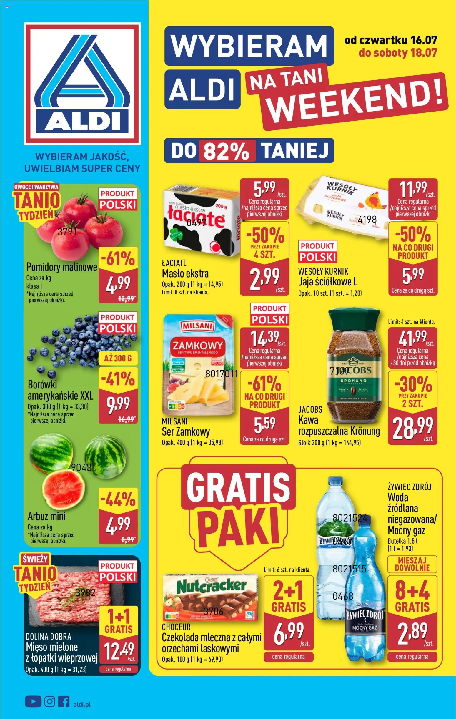 Aldi Polsko leták - Oferta weekendowa od 16.07.2026 | Strana: 1 | Produkty: Máslo, Jacobs
