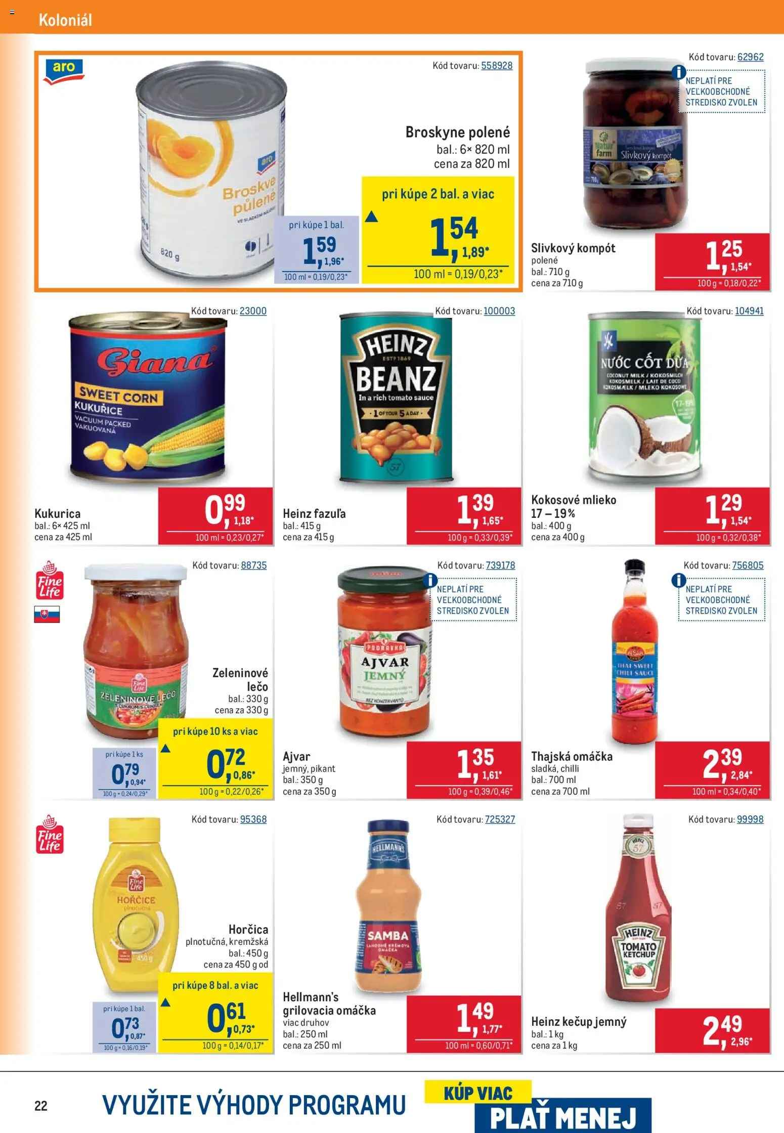 Nové Metro akcie – leták je platný od 26.08.2026 | Strana: 22 | Produkty: Mlieko, Chilli, Slivkový kompót, Broskyne
