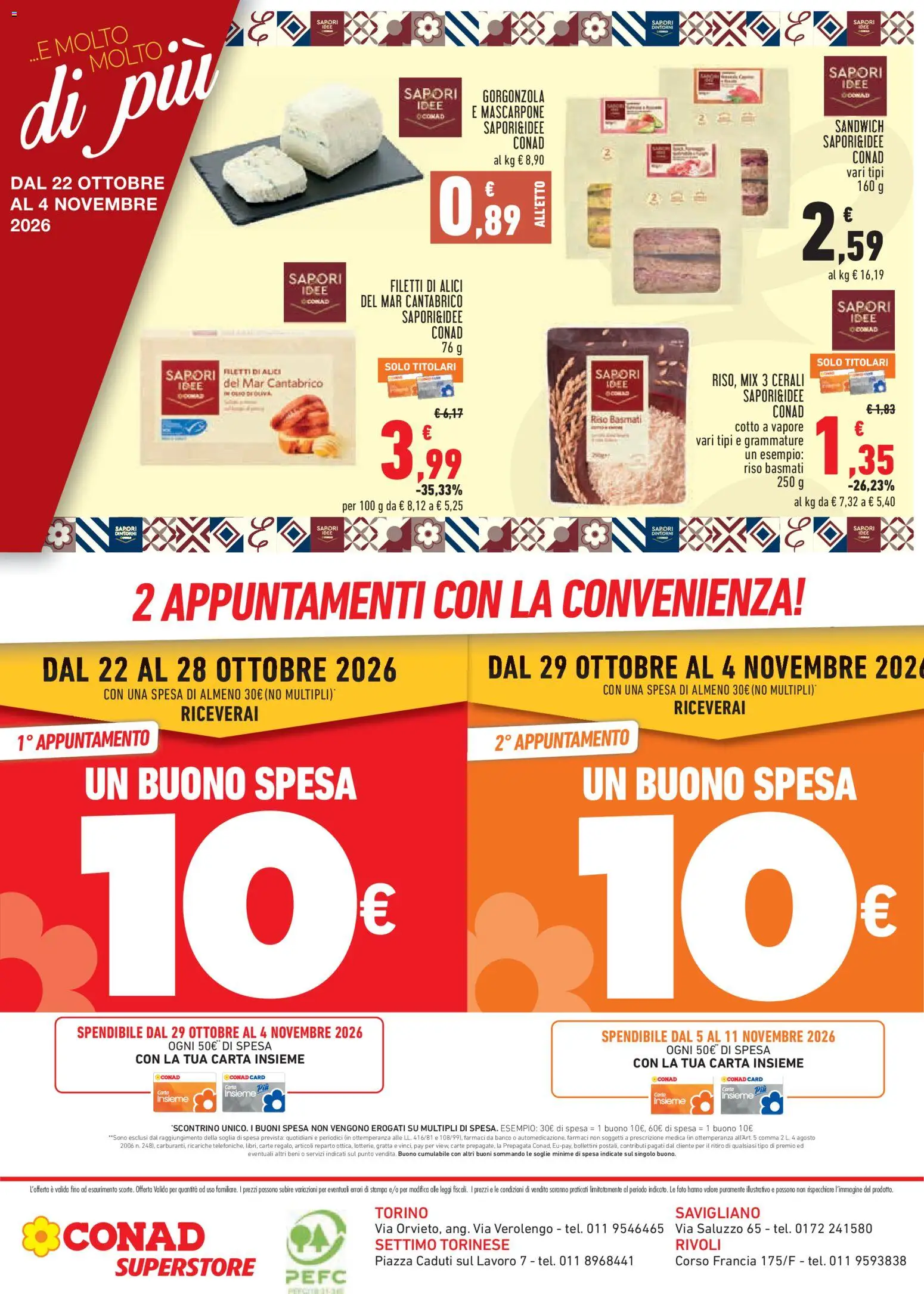 Volantino Conad del 22/10/2026 | Pagina: 4 | Prodotti: Riso Basmati, Riso, Mascarpone, Alici
