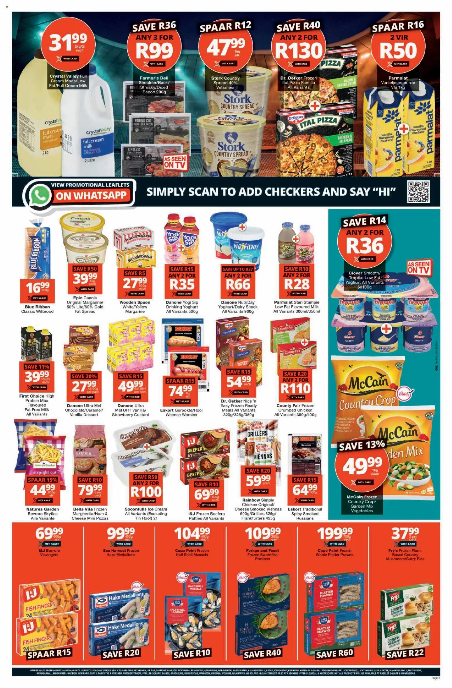 New Checkers catalogue – valid from 15.06.2026 | Page: 3 | Products: Custard, Detergente líquido, Pizza, Fry's