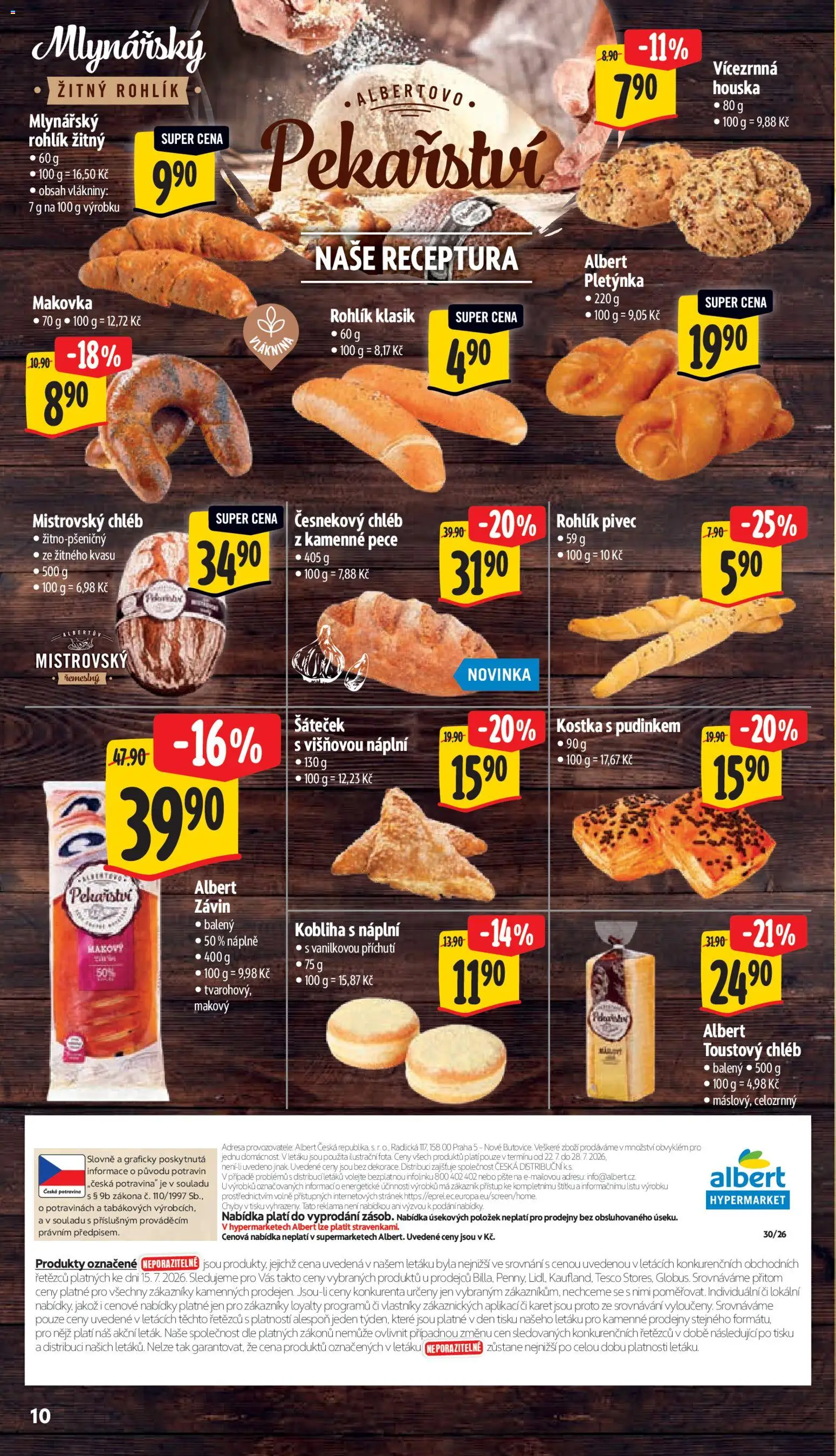 Albert leták - Hypermarket od 22.07.2026 | Strana: 18 | Produkty: Kobliha, Chléb, Rohlík, Mistrovský chléb