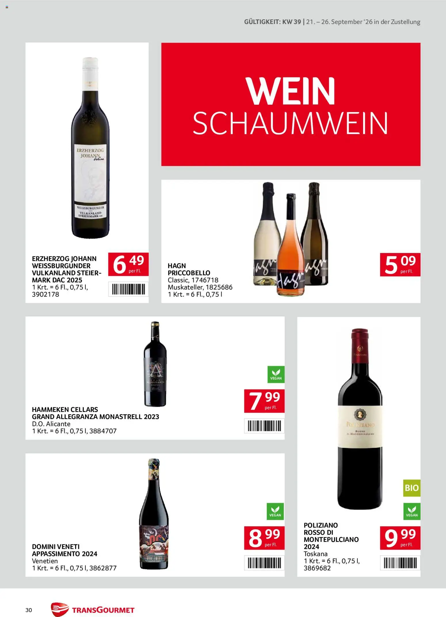 Transgourmet Zustellaktion gültig ab 20.09.2026 | Seite: 30 | Produkte: Wein