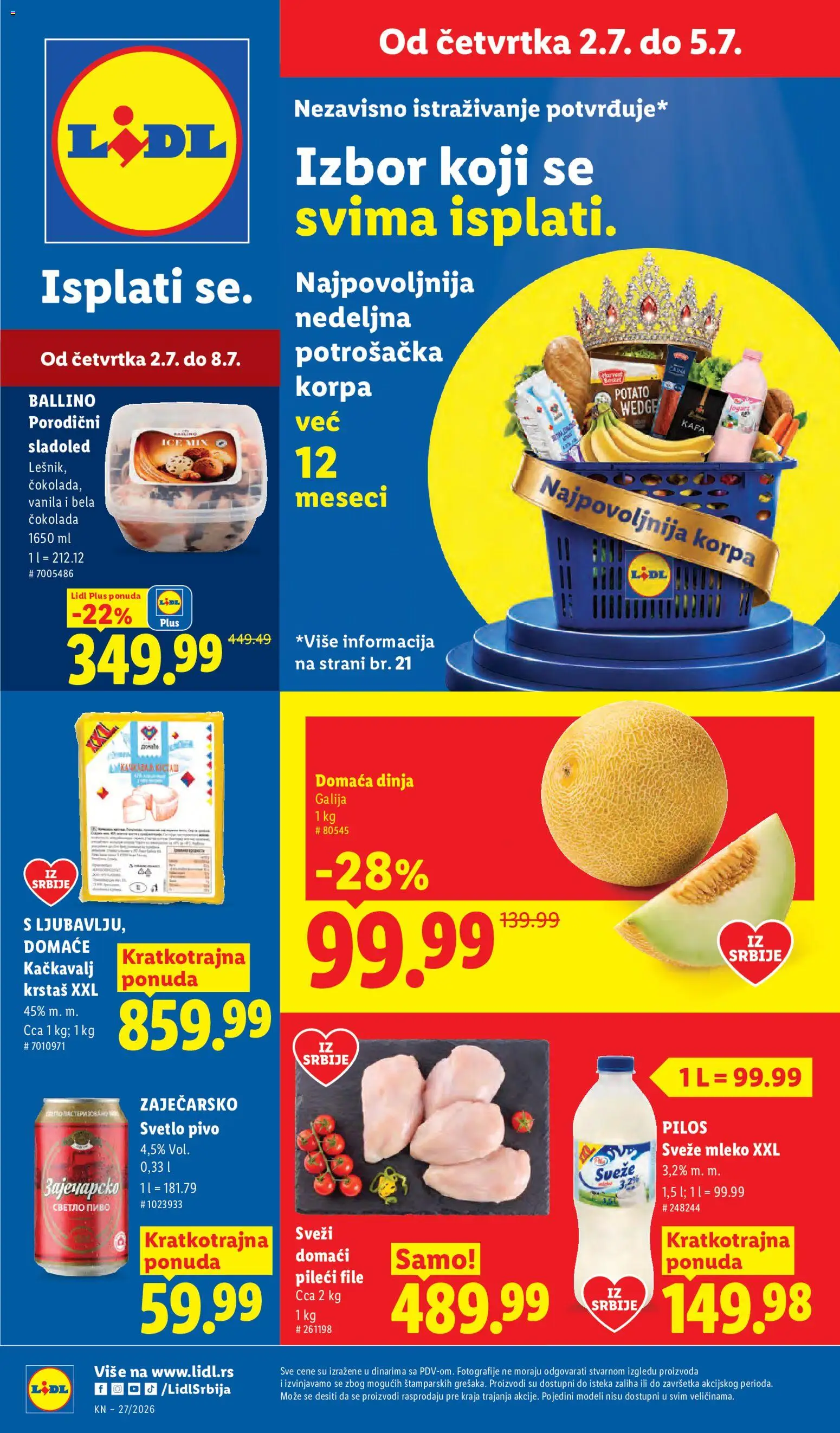 Lidl katalog - važi od 02.07.2026 | Strana: 1 | Proizvode: Sveže mleko, Mleko, Kačkavalj, Pivo