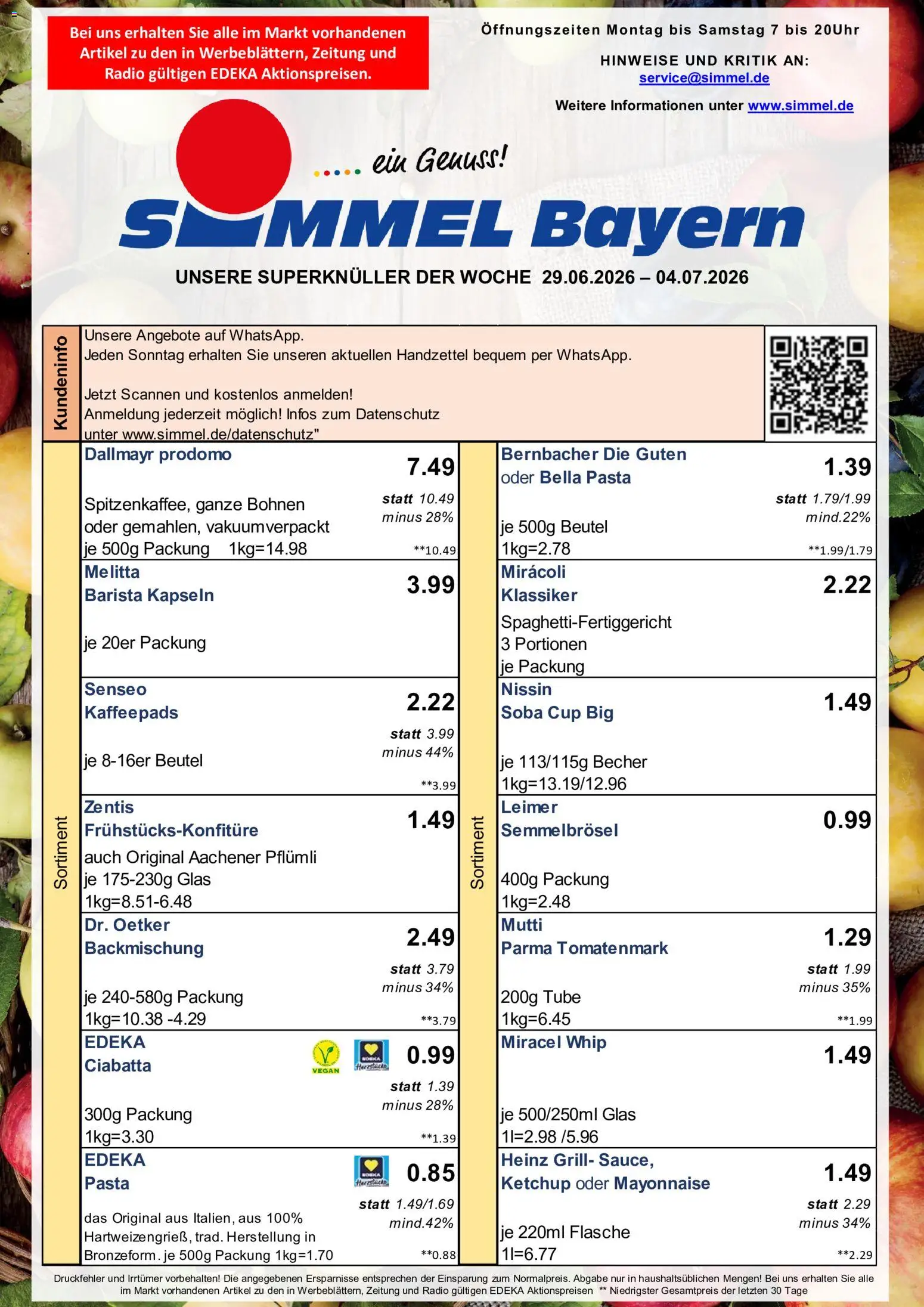 Simmel Bayern – gültig ab 29.06.2026 | Seite: 1 | Produkte: Kaffeepads, Dallmayr, Ketchup, Radio