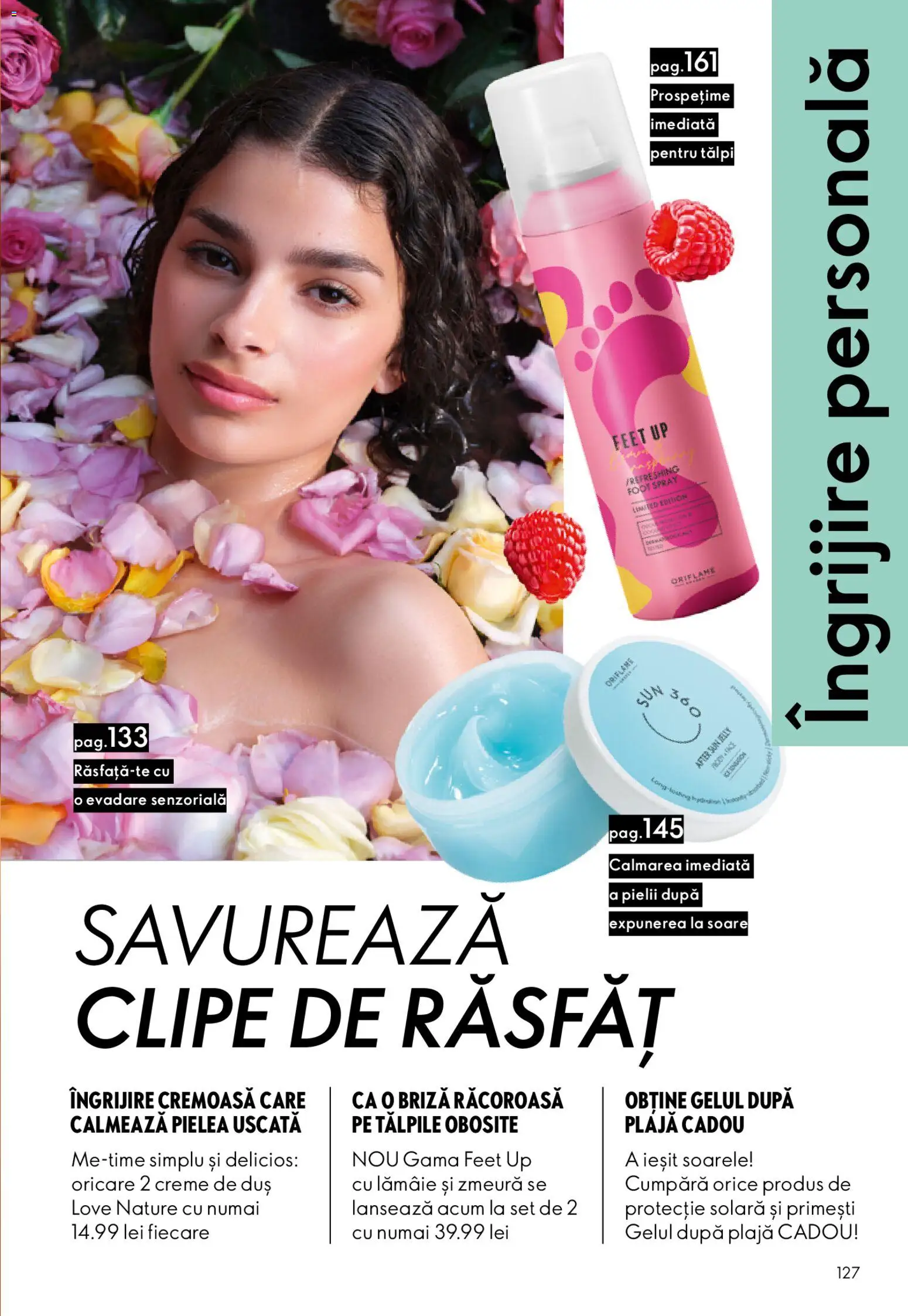 Noul catalog Oriflame – valabil de la 06.05.2026 | Pagină: 127 | Produse: Zmeură, Duș, Protecție solară, Lămâie