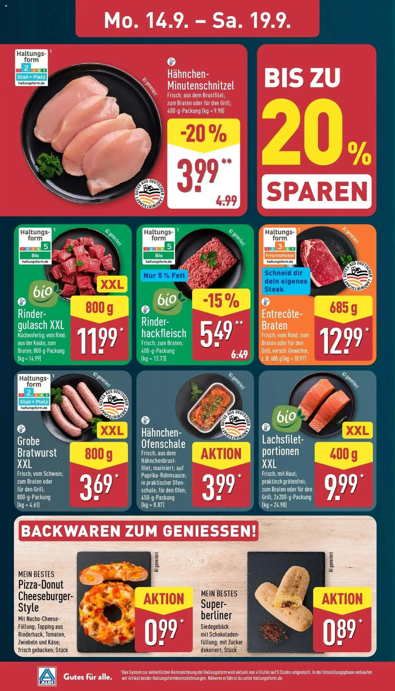 Aldi Aktueller Prospekt (ab 15.09.2026) » Angebote Online | Seite: 4 | Produkte: Berliner, Entrecote, Pizza, Hackfleisch