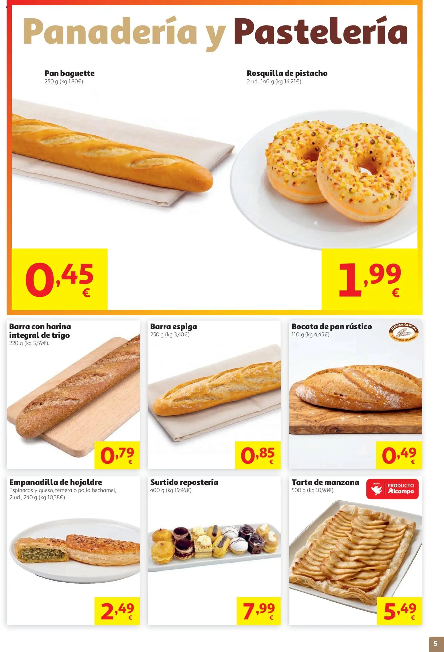 Alcampo folleto │ válido desde el 27/08/2026 | Página: 5 | Productos: Baguette, Pan, Harina, Manzana