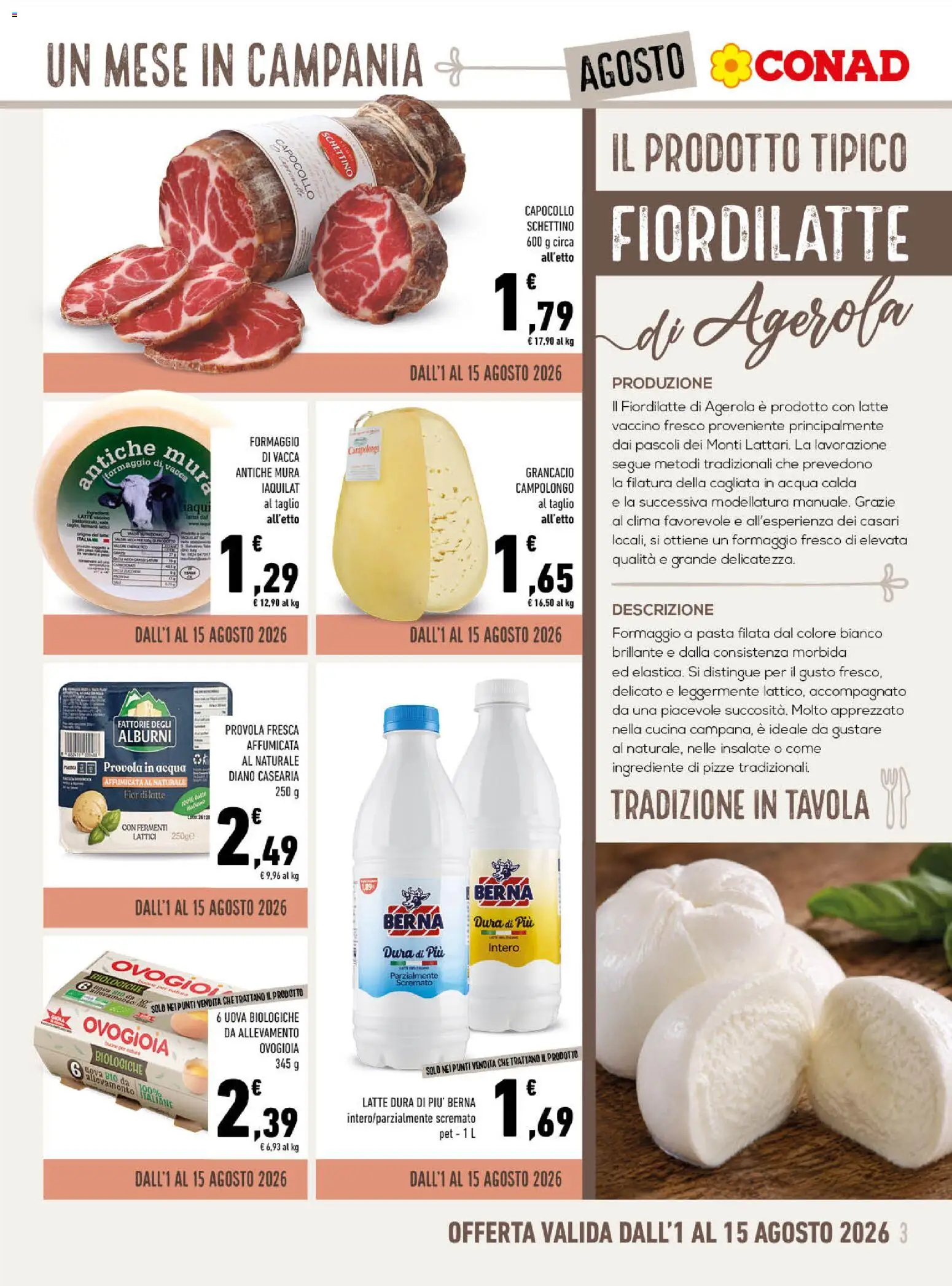 Volantino Conad del 01/08/2026 | Pagina: 3 | Prodotti: Acqua, Latte, Formaggio, Pasta