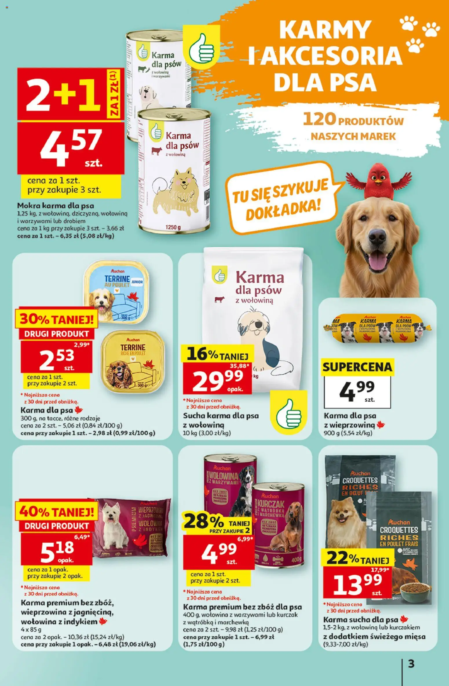 Auchan gazetka - Świat Pupili Hipermarket od 01.10.2026 | Strona: 3 | Produkty: Kurczak, Karma dla psa, Wieprzowina, Karma dla psów