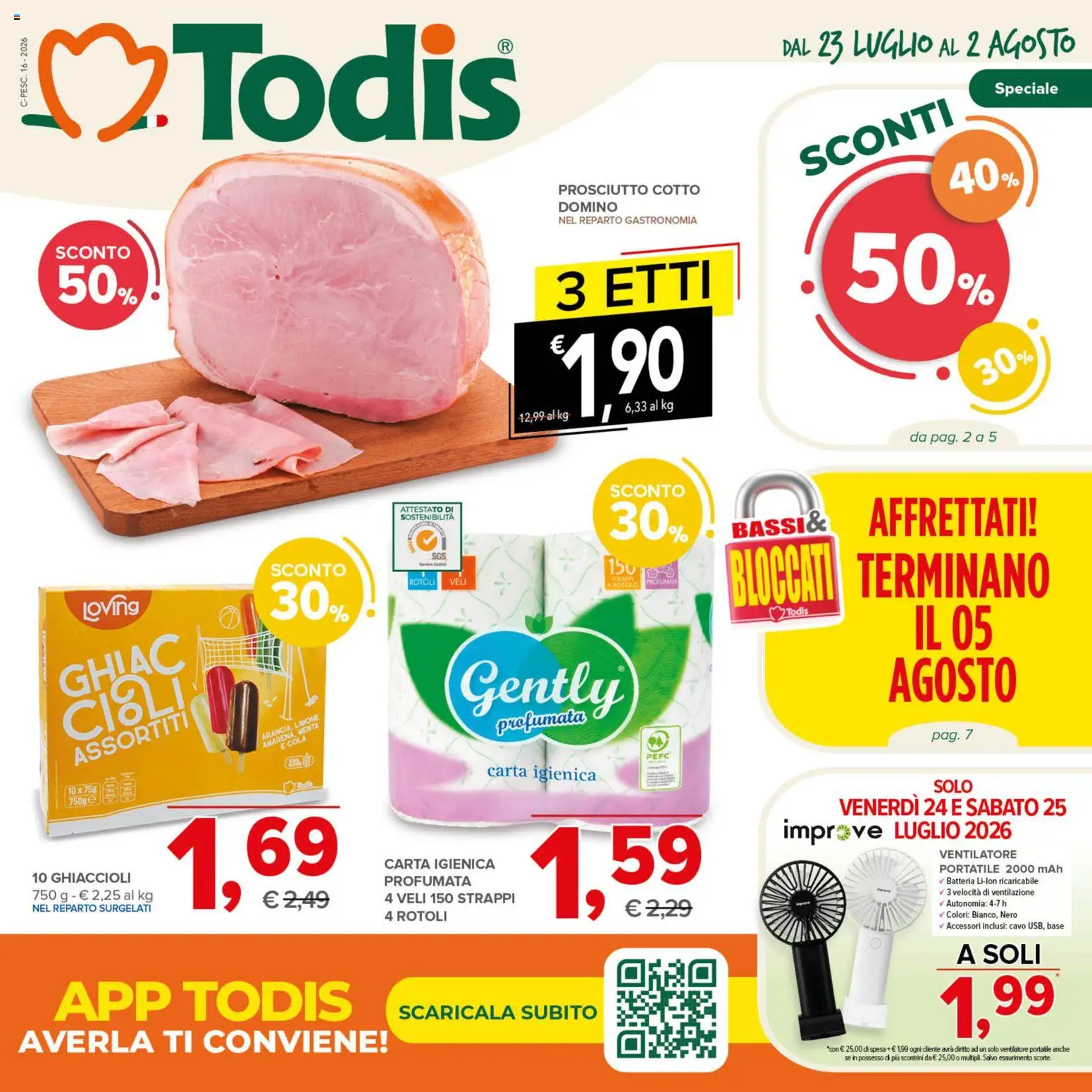 Volantino Todis del 23/07/2026 | Pagina: 1 | Prodotti: Carta igienica, Limone, Menta, Batteria