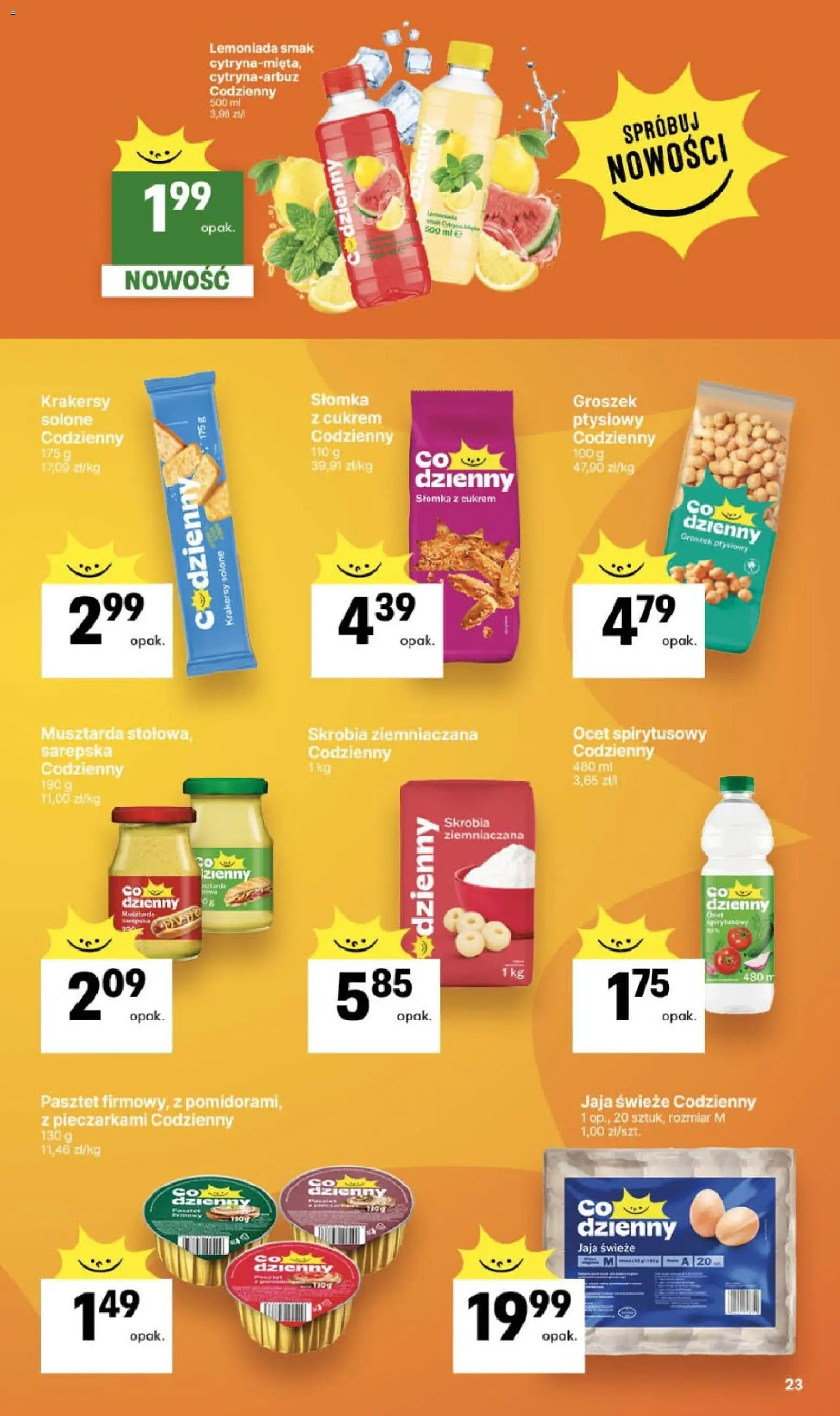 Delikatesy Centrum gazetka od 13.08.2026 | Strona: 23 | Produkty: Ocet, Skrobia, Musztarda, Jaja