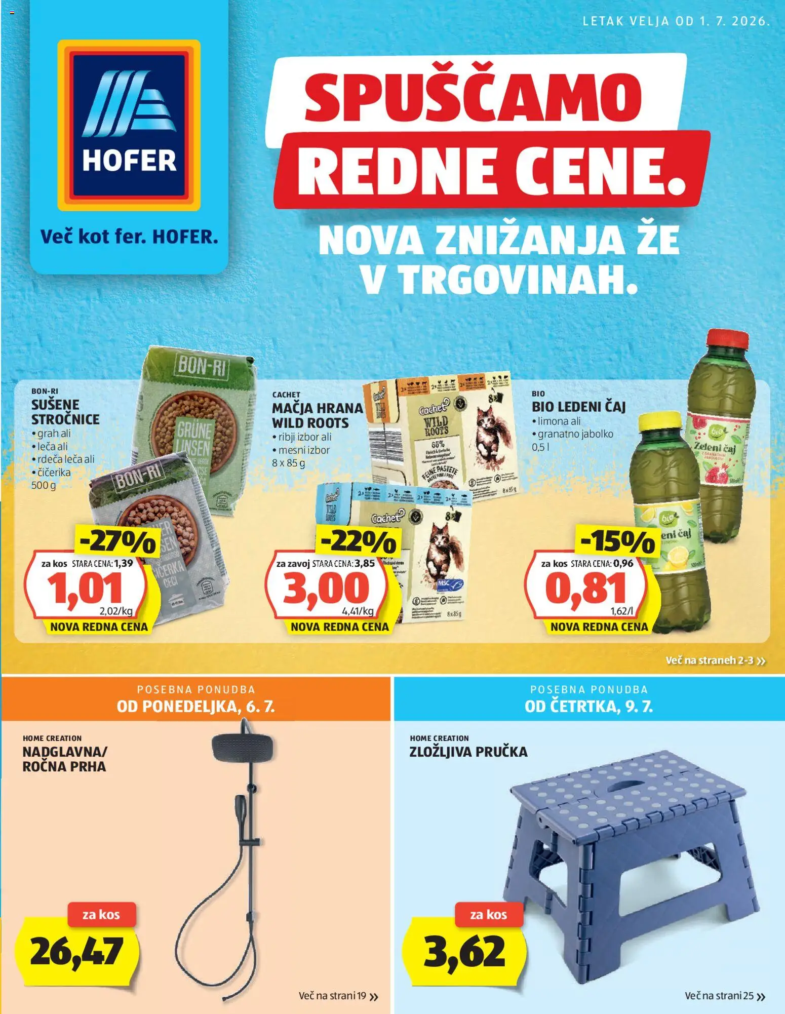 Novi Hofer katalog ponudbe – veljaven od 01.07.2026 | Stran: 1 | Izdelki: Prha, Caj, Limona, Grah