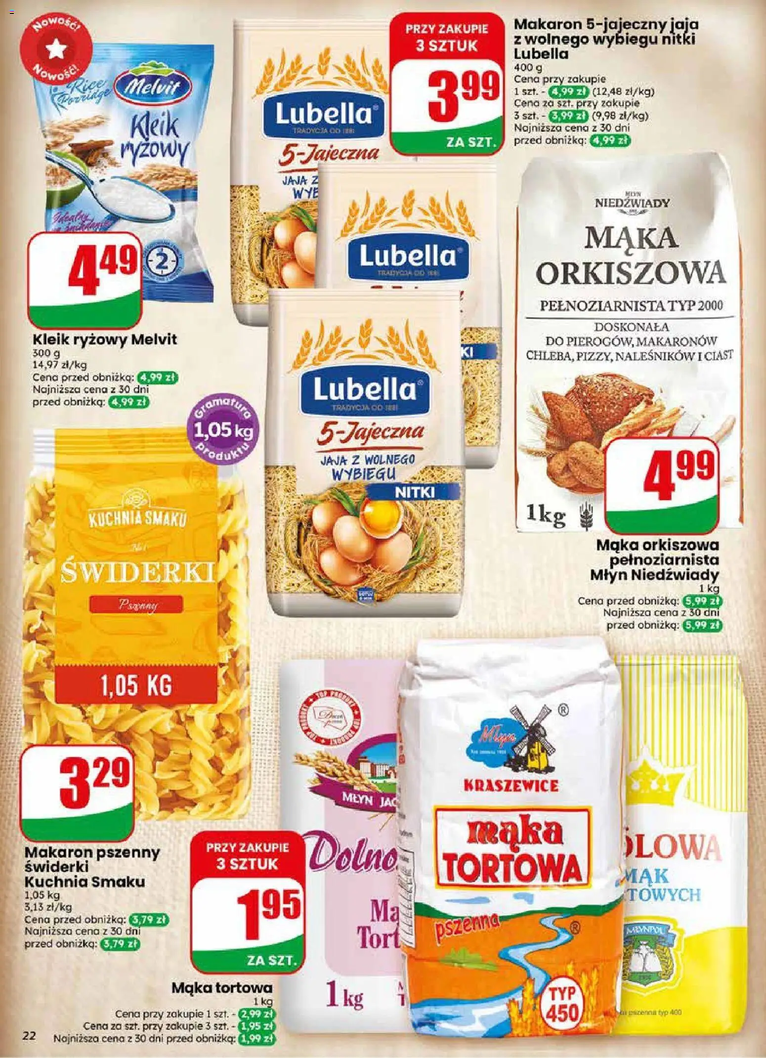 Dino gazetka od 10.06.2026 | Strona: 22 | Produkty: Makaron, Mąka orkiszowa, Jaja
