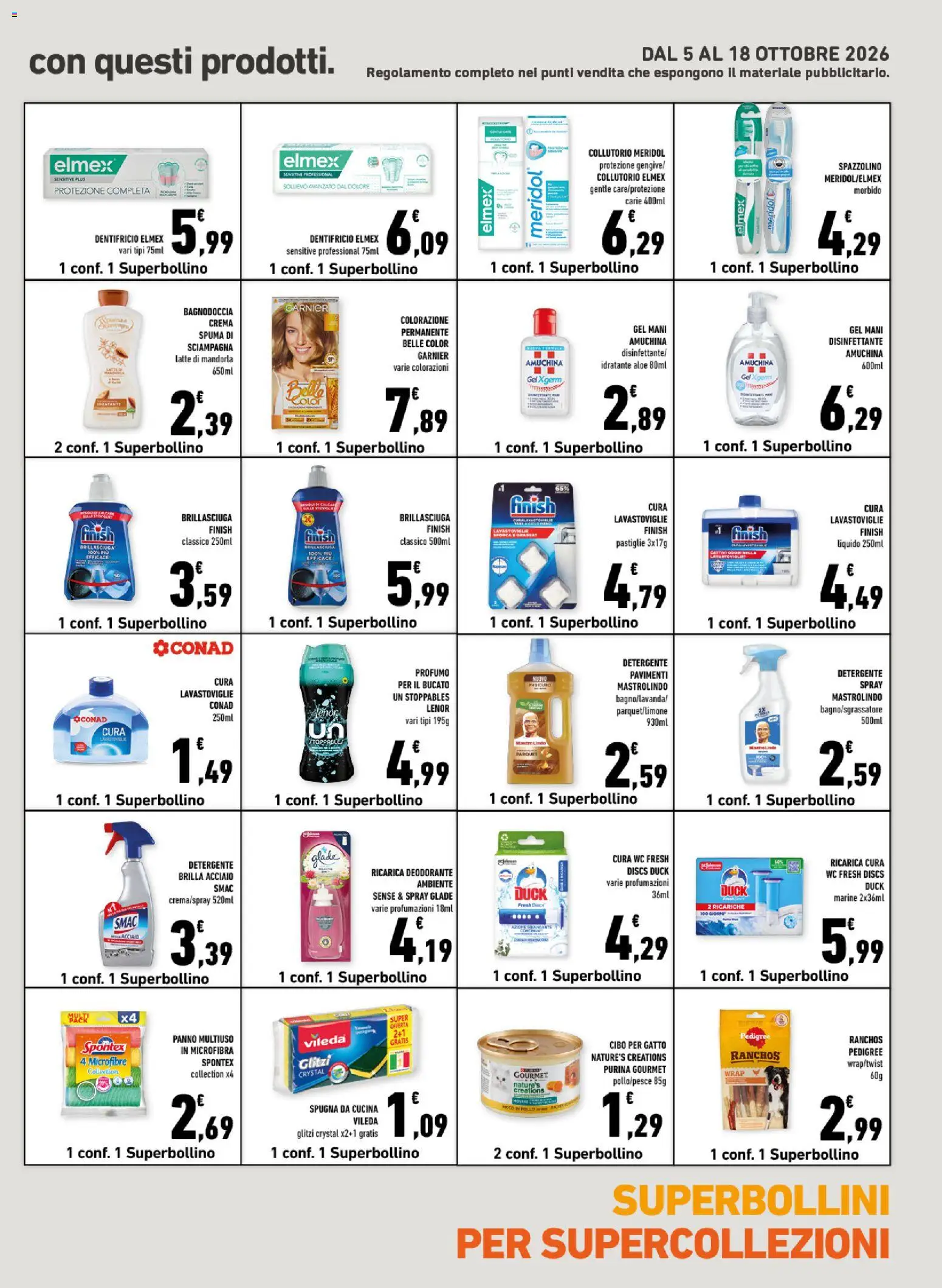 Volantino Conad del 08/10/2026 | Pagina: 15 | Prodotti: Spazzolino, WC, Bagno, Doccia