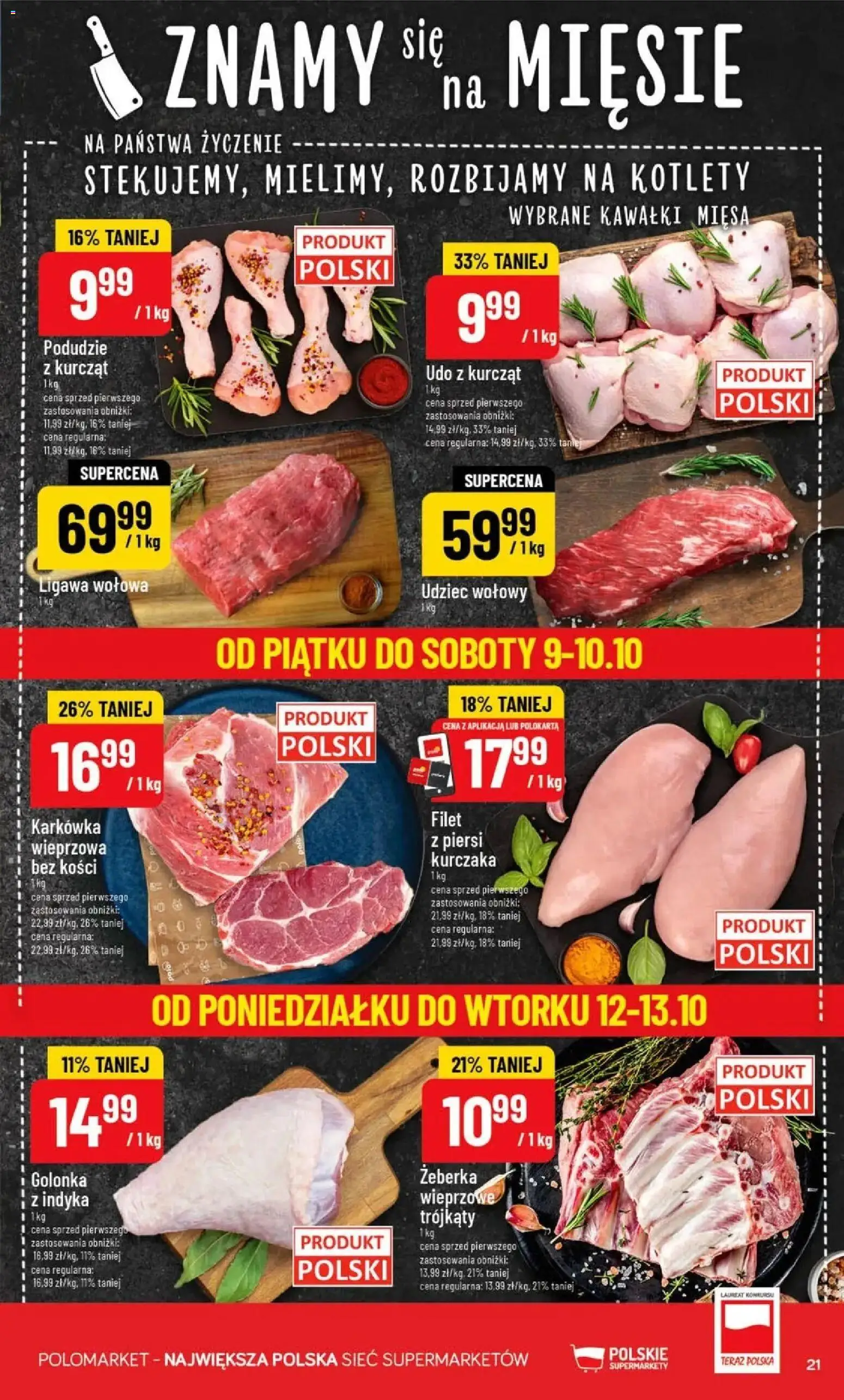 Nowa POLOmarket gazetka od jutra 07.10.2026 | Strona: 21 | Produkty: Golonka, Piersi, Udziec wołowy, Kotlety