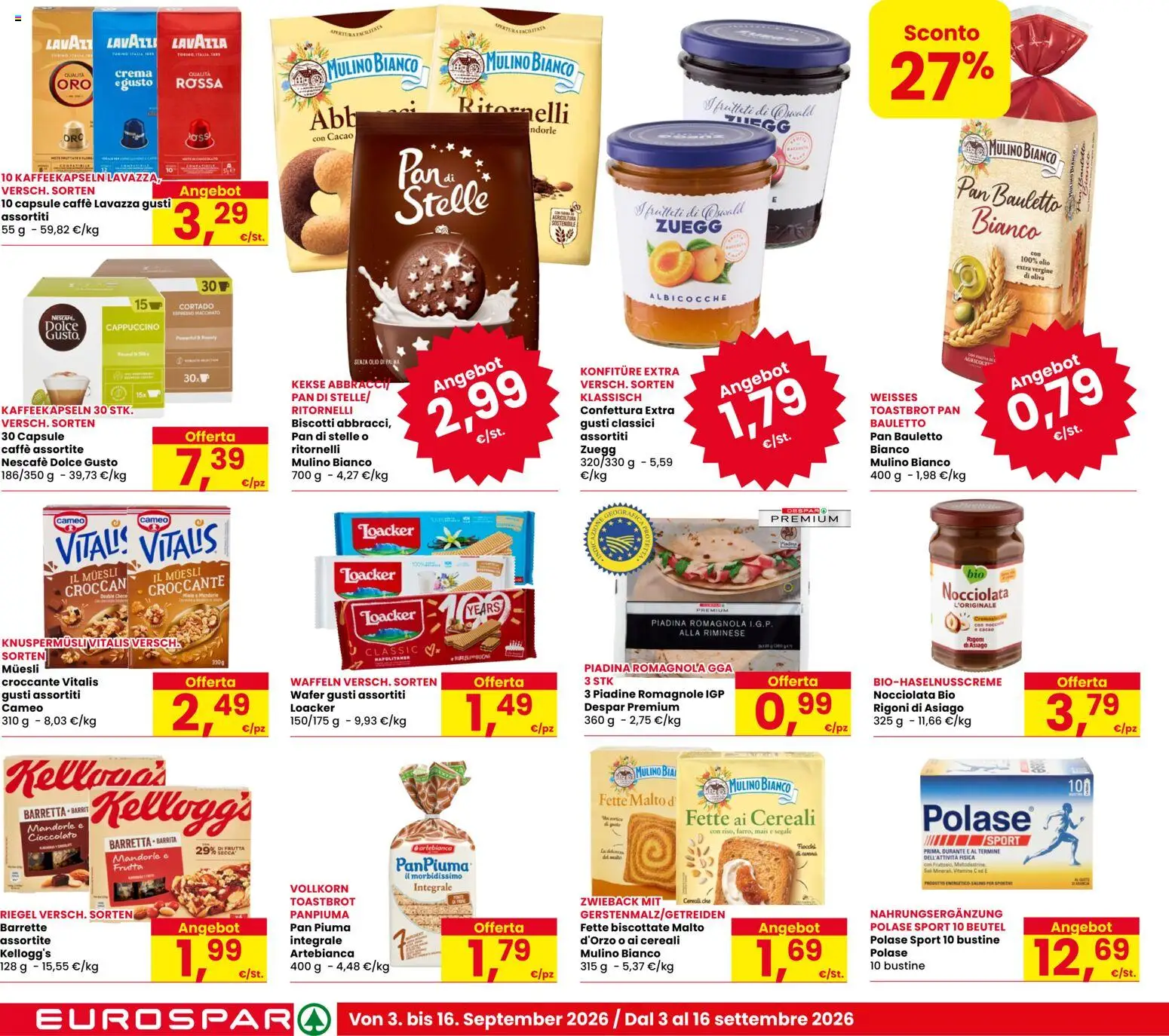 Volantino Eurospar del 03/09/2026 | Pagina: 14 | Prodotti: Muesli, Cereali, Biscotti, Mais