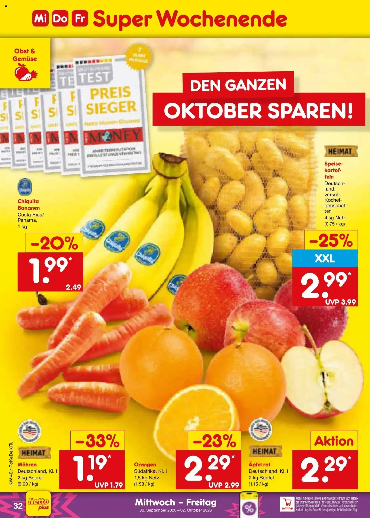 Netto Marken-Discount Prospekt Stuttgart – gültig ab 28.09.2026 | Seite: 50 | Produkte: Orangen, Mohren, Gemüse, Obst