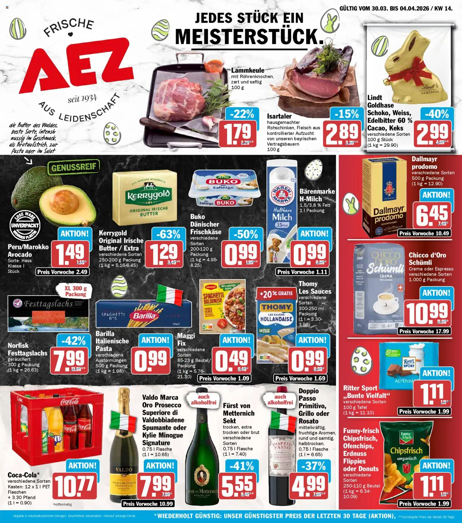 AEZ Prospekt 	 – gültig ab 30.03.2026 | Seite: 1 | Produkte: Barilla, Avocado, Dallmayr, Frischkase