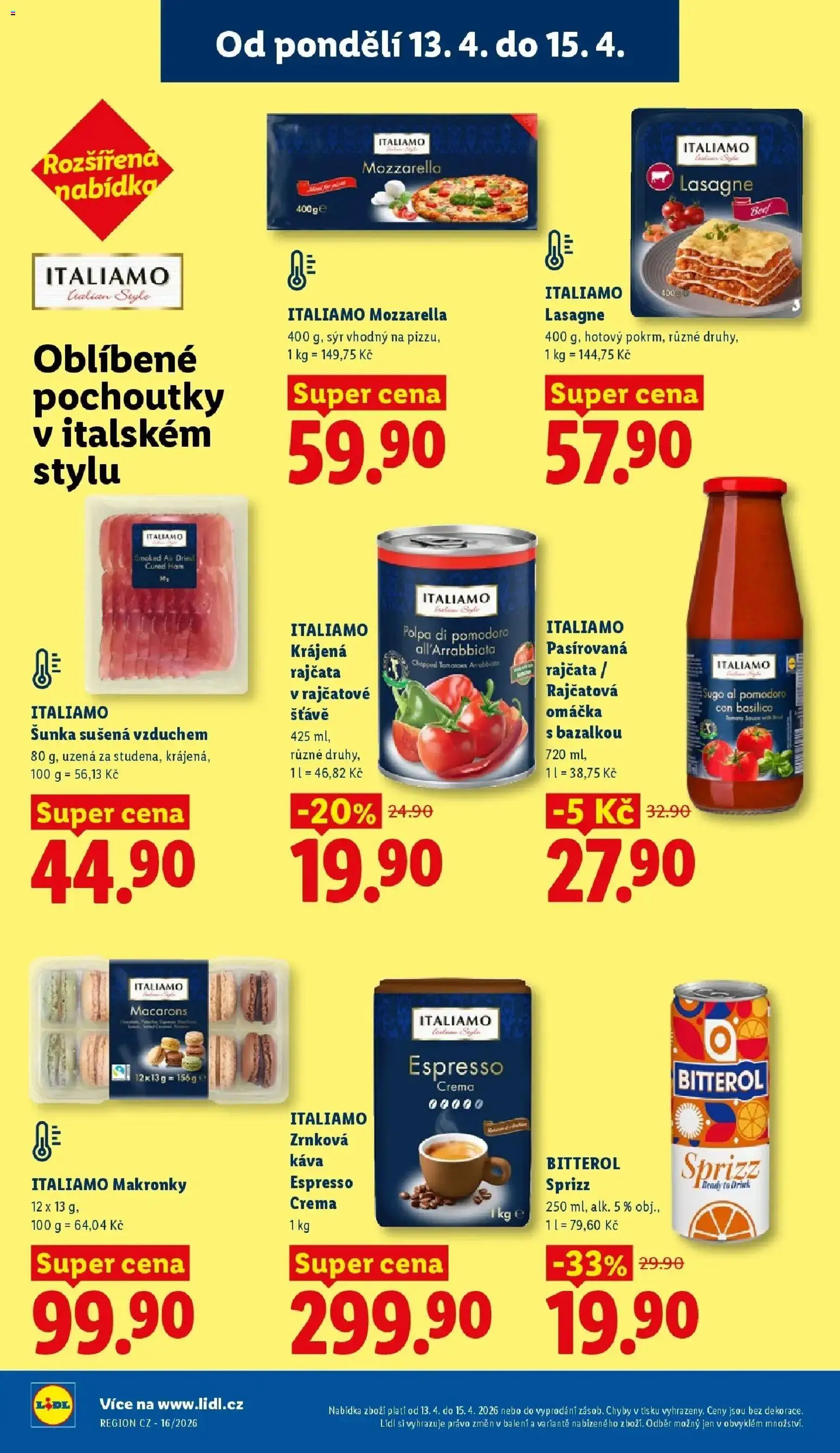 Lidl aktuální leták od 13.04.2026 | Strana: 20 | Produkty: Sýr, Káva, Bitterol, Lasagne