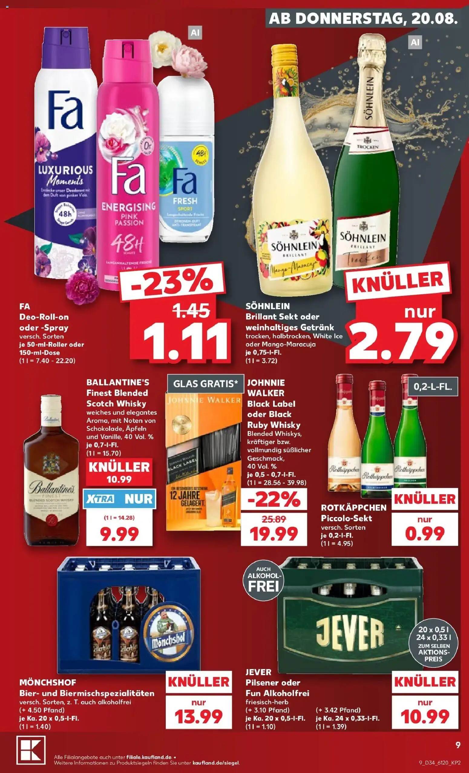 Prospekt Kaufland ab 17.08.2026 » Angebote Online zum Blättern | Seite: 20 | Produkte: Whisky, Monchshof, Bier, Rotkäppchen