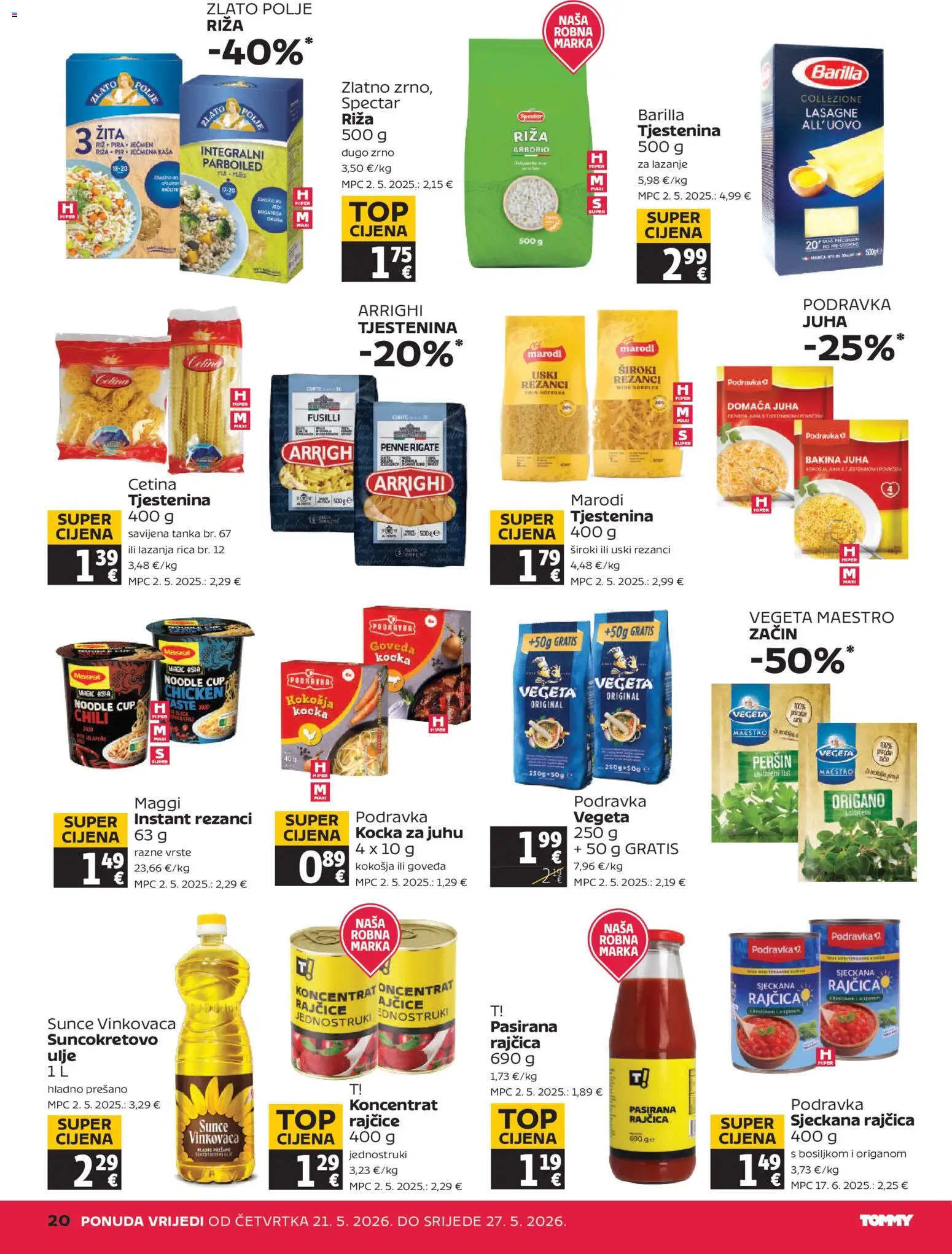 Tommy katalog | vrijedi od 21.05.2026 | Stranica: 20 | Proizvodi: Ječmena kaša, Rezanci, Juha, Vegeta