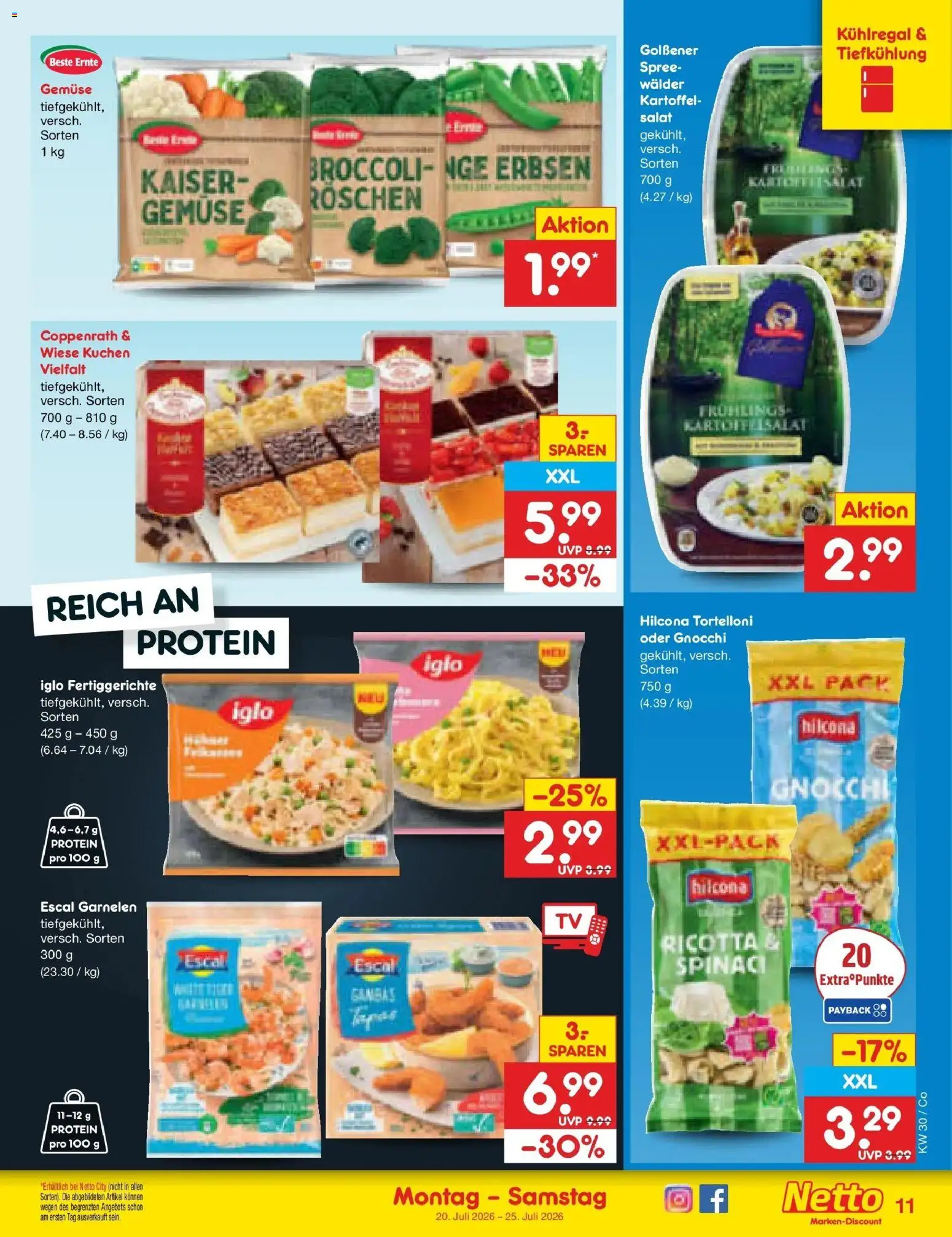 Netto Marken-Discount Prospekt Delitzsch – gültig ab 20.07.2026 | Seite: 17 | Produkte: Garnelen, Fertiggerichte, Kuchen, Erbsen