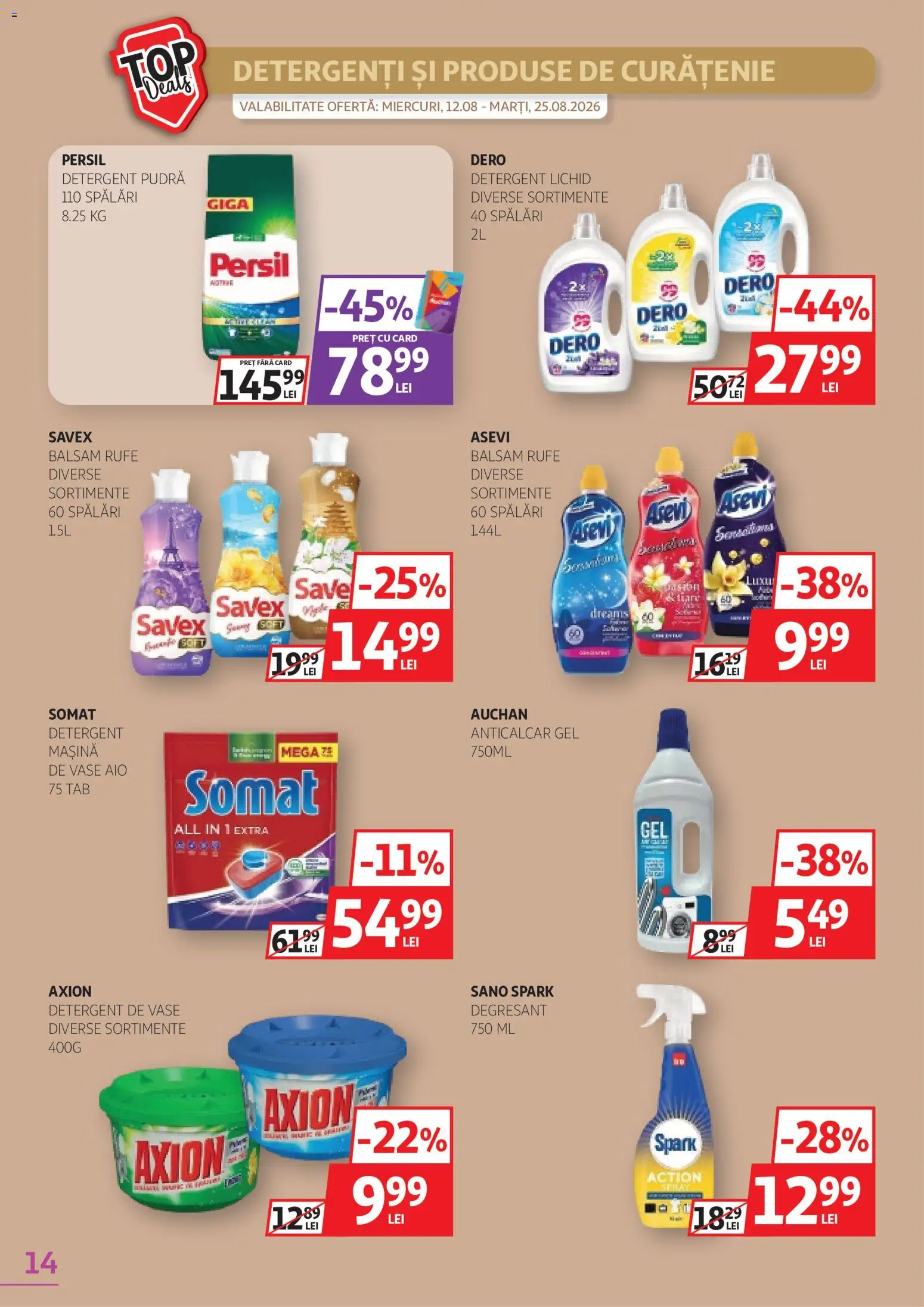 Noul catalog Auchan – valabil de la 12.08.2026 | Pagină: 14 | Produse: Detergent de vase, Vase, Balsam, Detergent