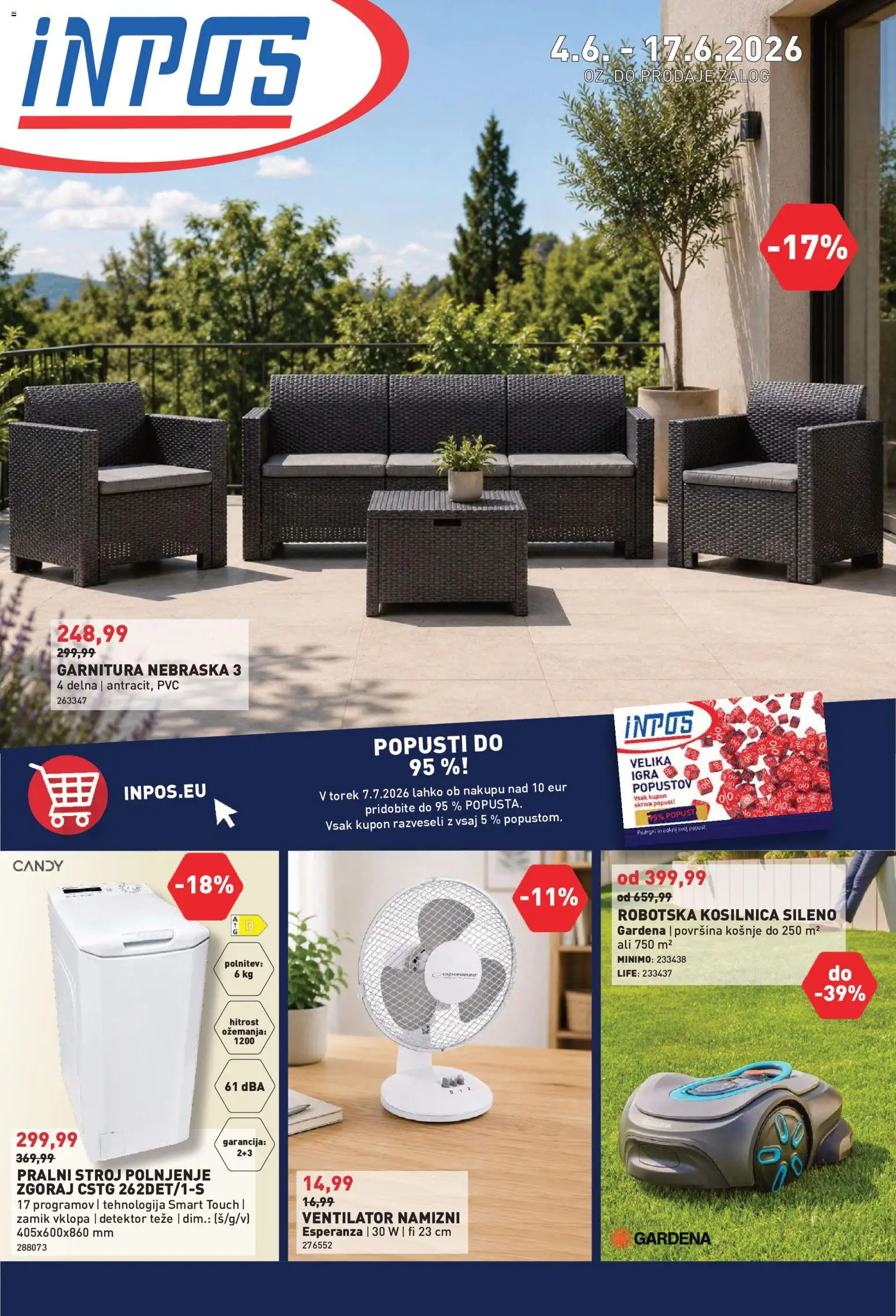 Novi Inpos katalog ponudbe – veljaven od 04.06.2026 | Stran: 1 | Izdelki: Igra, Ventilator, Kosilnica, Robotska kosilnica