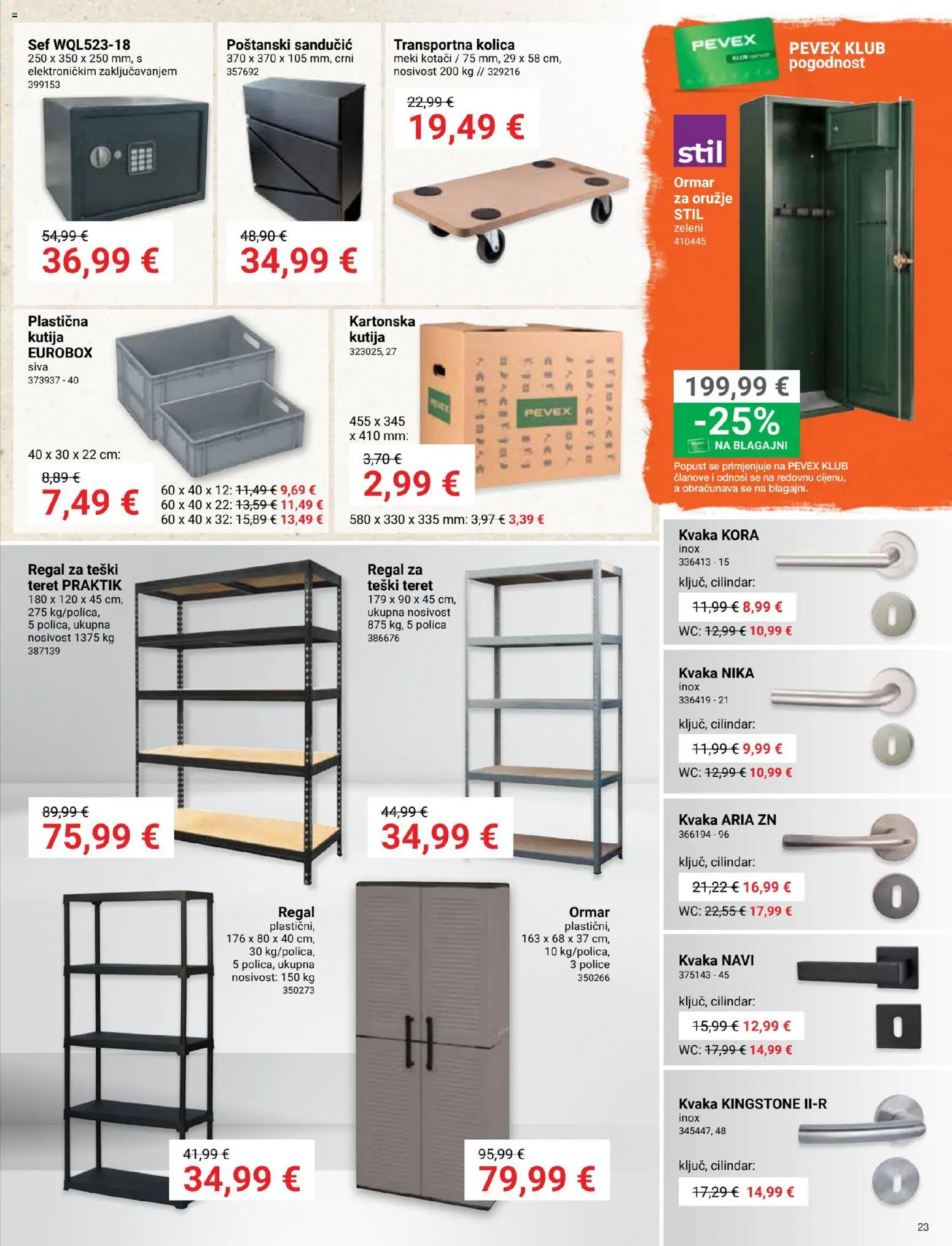 Pevex katalog | vrijedi od 27.08.2026 | Stranica: 23 | Proizvodi: Kutija, Kolica, Sef, Regal