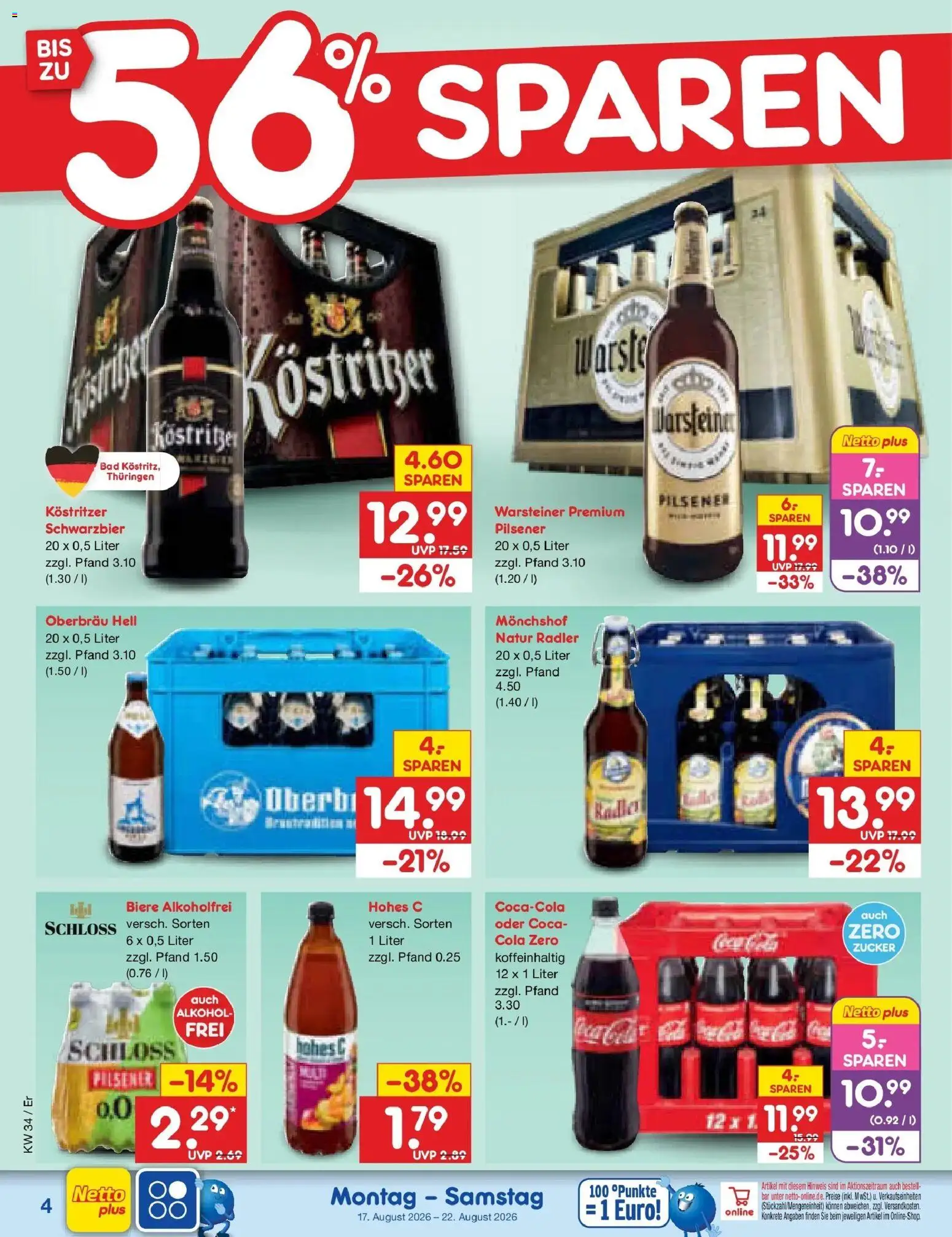 Netto Marken-Discount Prospekt Nordhausen – gültig ab 17.08.2026 | Seite: 6 | Produkte: Cola, Bad, Radler, Alkohol