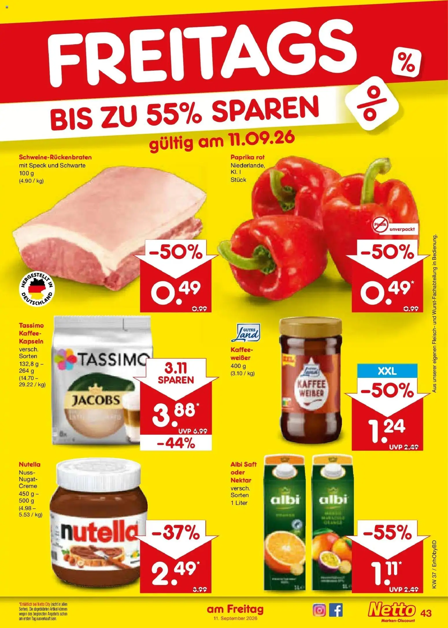 Netto Marken-Discount Prospekt Ergolding – gültig ab 07.09.2026 | Seite: 63 | Produkte: Paprika rot, Nutella, Paprika, Saft