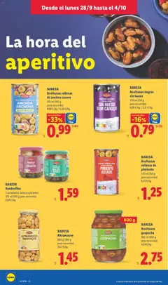 Vista previa BARESA Aceitunas rellenas de anchoa suaves, VERDES RELLENAS / RECHEADAS ANCHOA ANCHOVA 370 ml (150 g peso escurrido) válido desde el 28/09/2026 | Página: 18