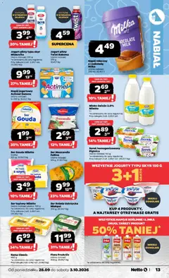 Pogląd oferty "Ser Rolada Ustrzycka Mlekmol, Ser Rolada Ustrzycka Mlekmol 350 g" - ważna od 28.09.2026 | Strona: 13 | Produkty: Jogurt pitny, Napoje, Mleko, Ser gouda