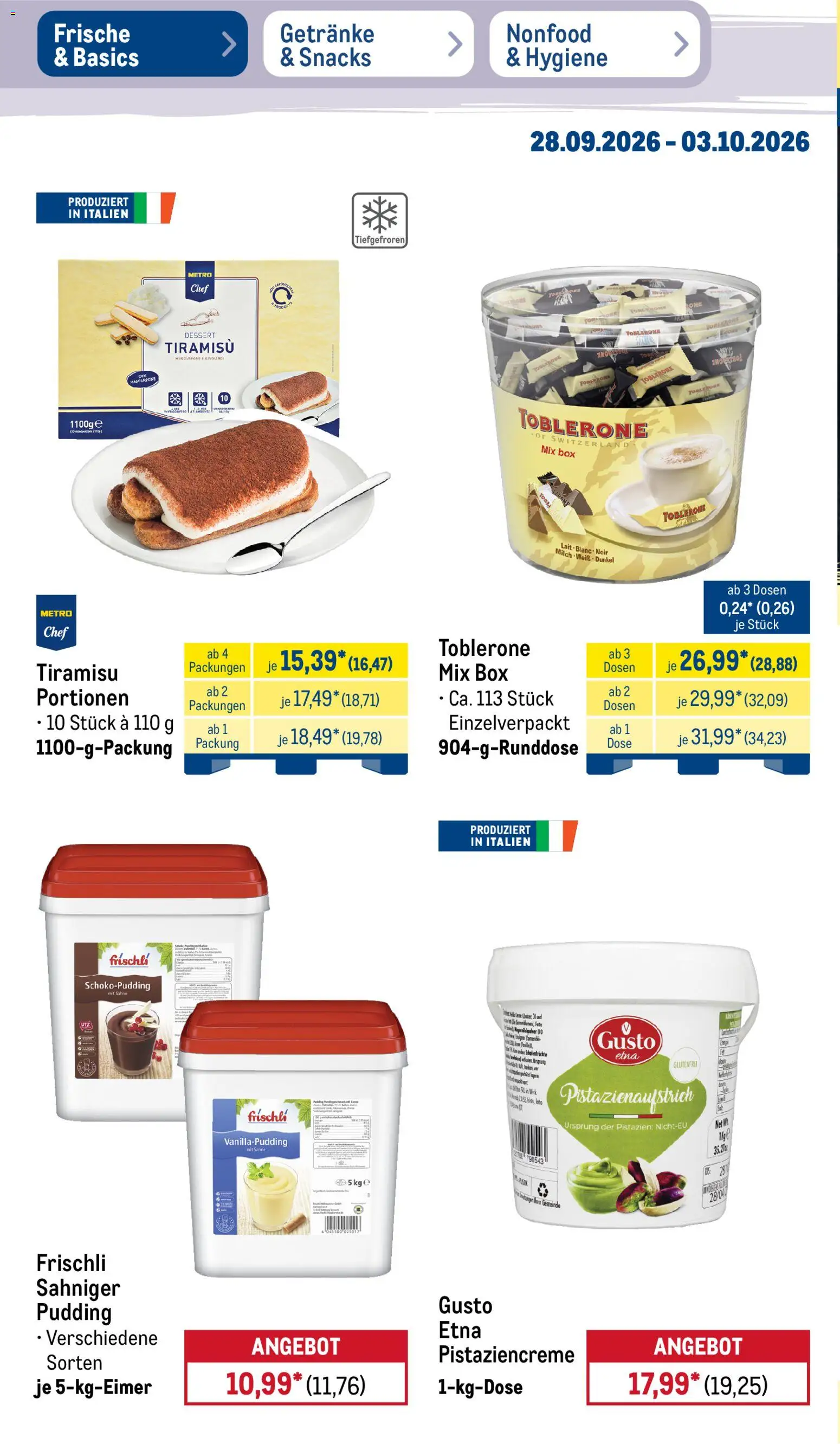 Metro Prospekt – gültig ab 28.09.2026 | Seite: 20 | Produkte: Box, Pudding, Pistazien, Sahne