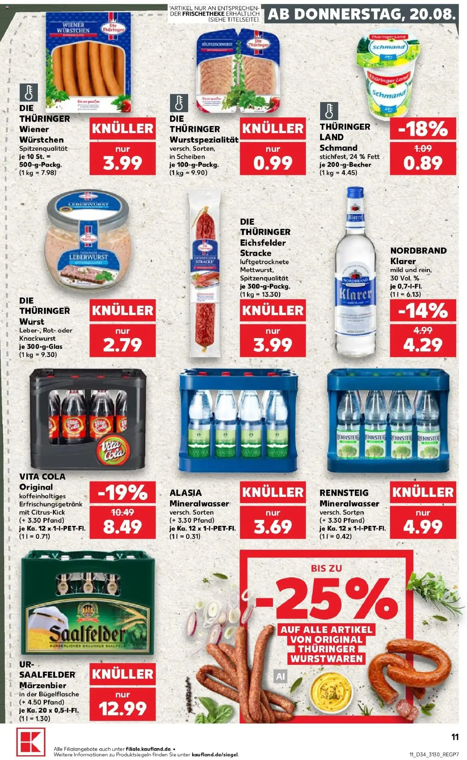 Prospekt Kaufland ab 20.08.2026 » Angebote Online zum Blättern | Seite: 11 | Produkte: Cola, Mineralwasser, Wurst, Vita cola
