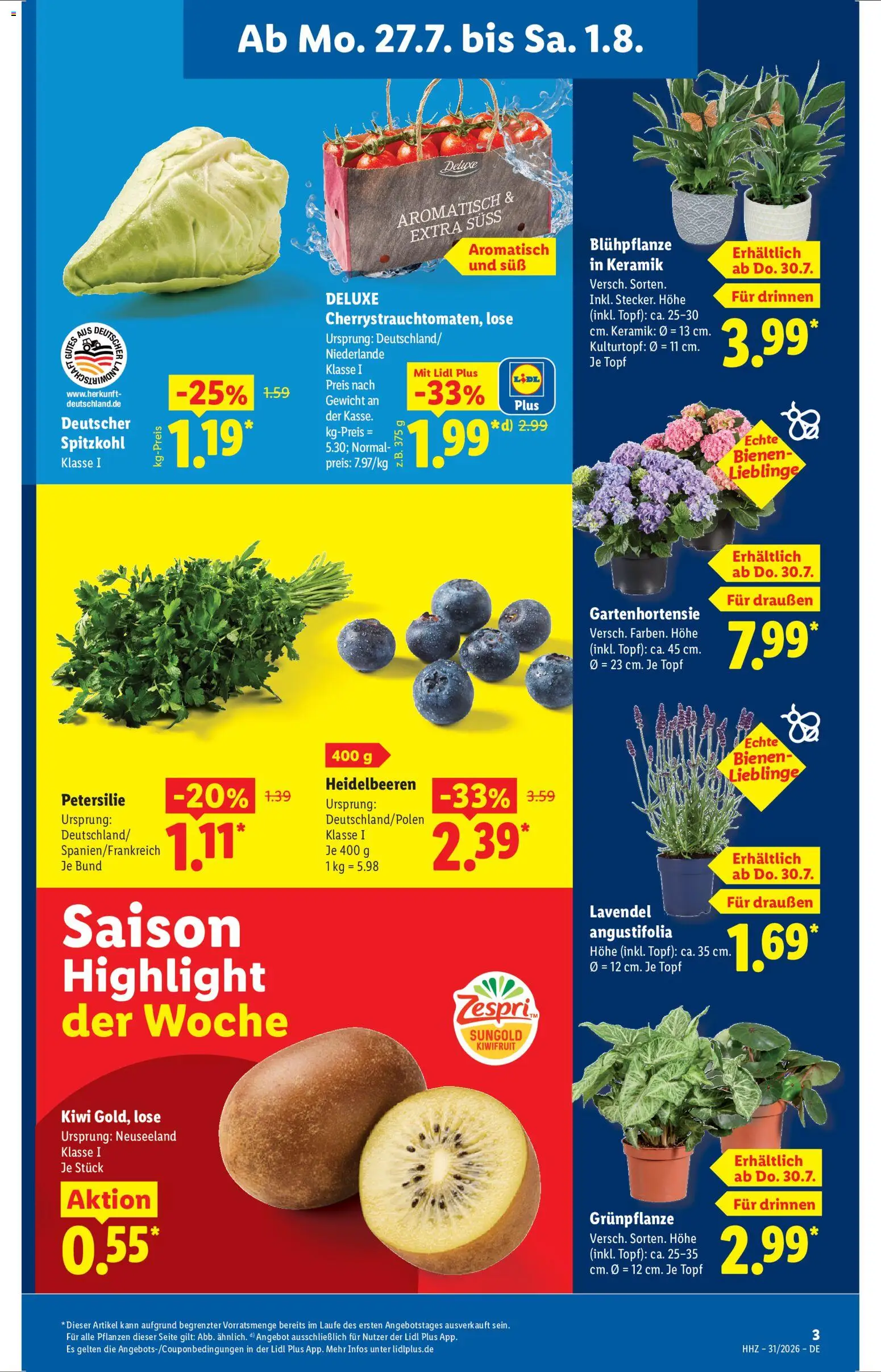 Lidl Německo leták od 27.07.2026 | Strana: 3 | Produkty: Kiwi, Deluxe