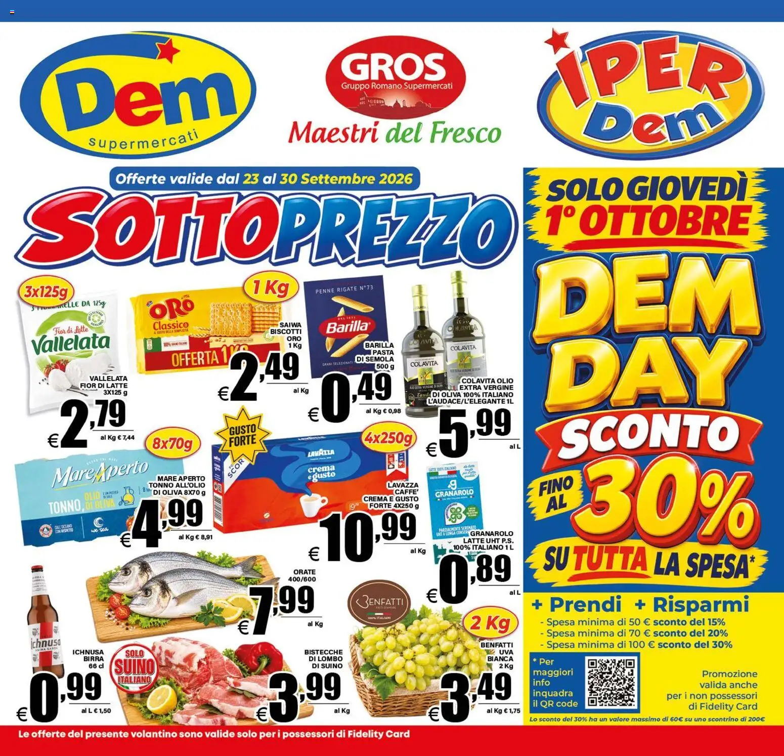 Volantino DEM del 23/09/2026 | Pagina: 1 | Prodotti: Crema, Birra, Latte, Penne