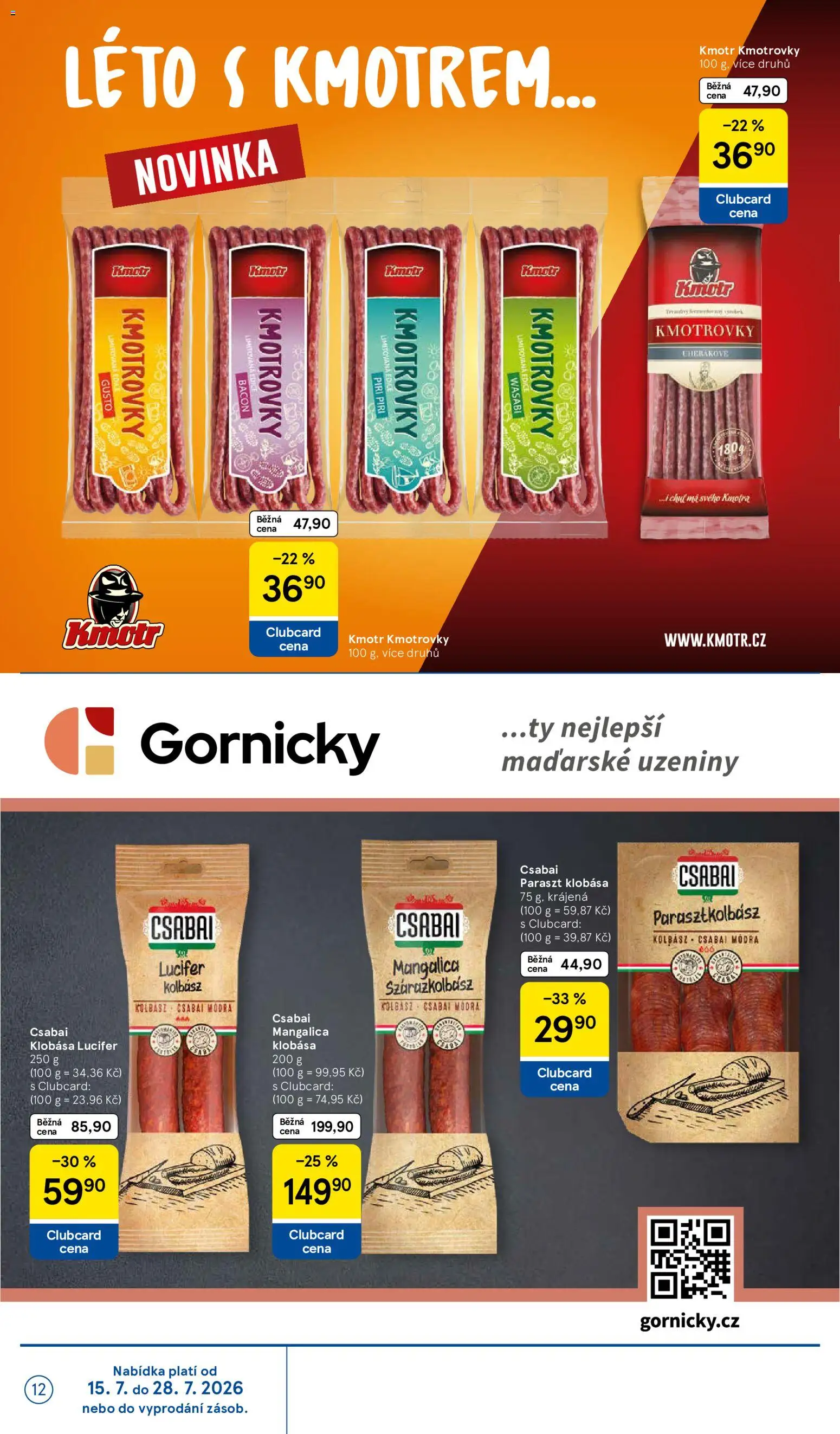 Tesco leták - Hypermarket od 15.07.2026 | Strana: 12 | Produkty: Kmotrovky Kmotr, Wasabi, Piri piri, Klobása