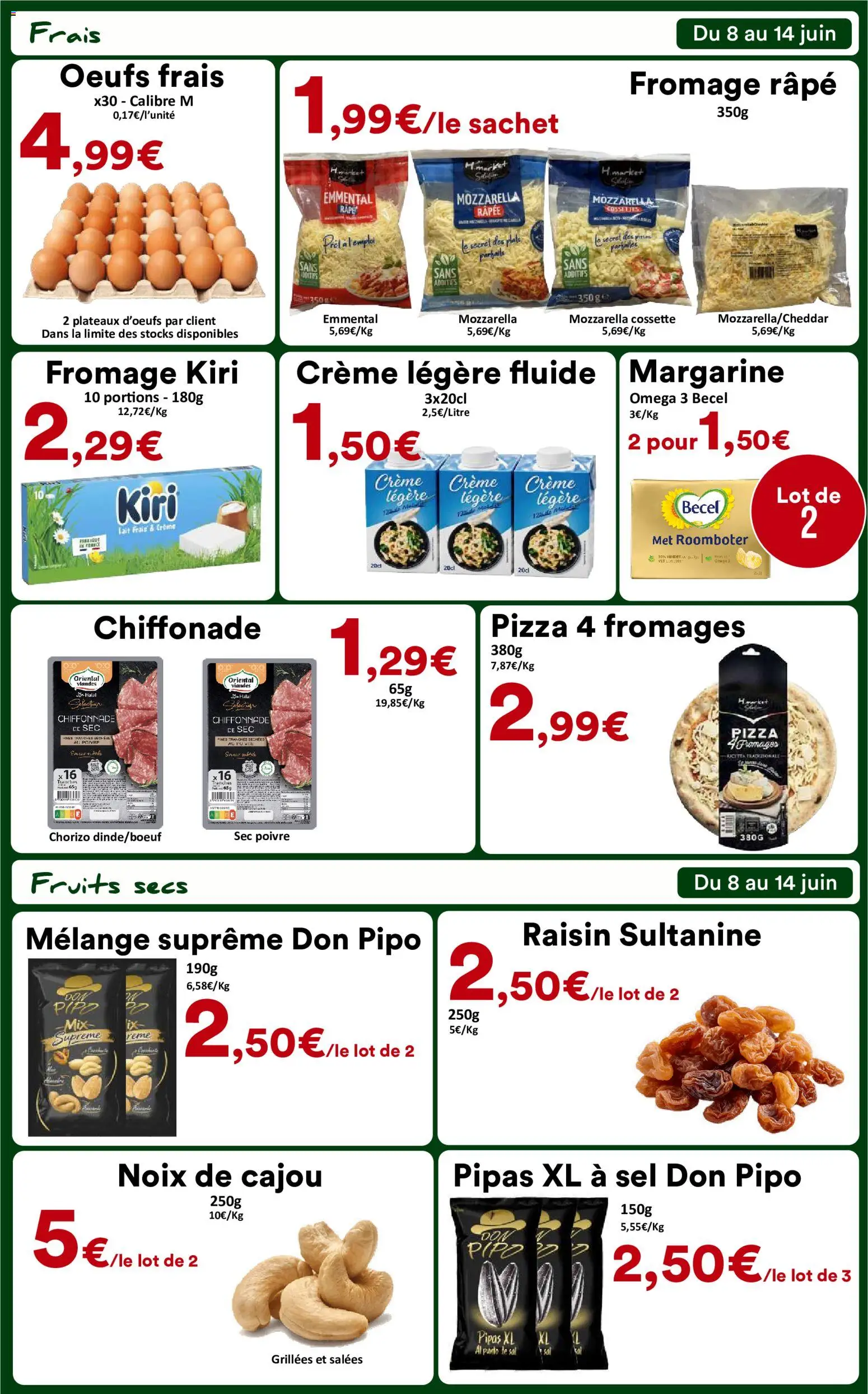 {H1} | Page: 2 | Produits: Chorizo, Mozzarella, Sel, Lait