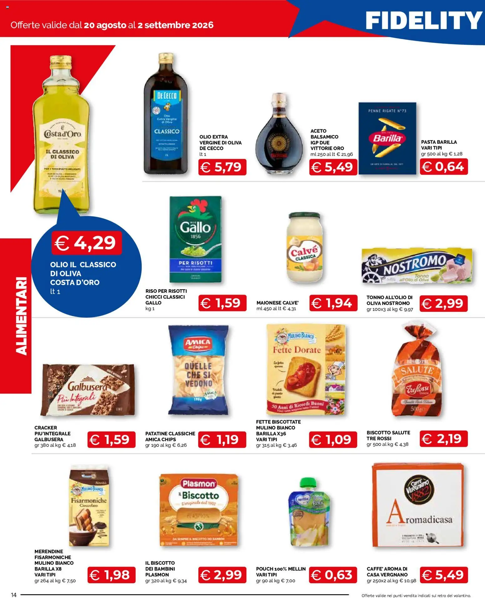 Volantino Mercatò del 20/08/2026 | Pagina: 14 | Prodotti: Patatine, Fette biscottate, Merendine, Penne