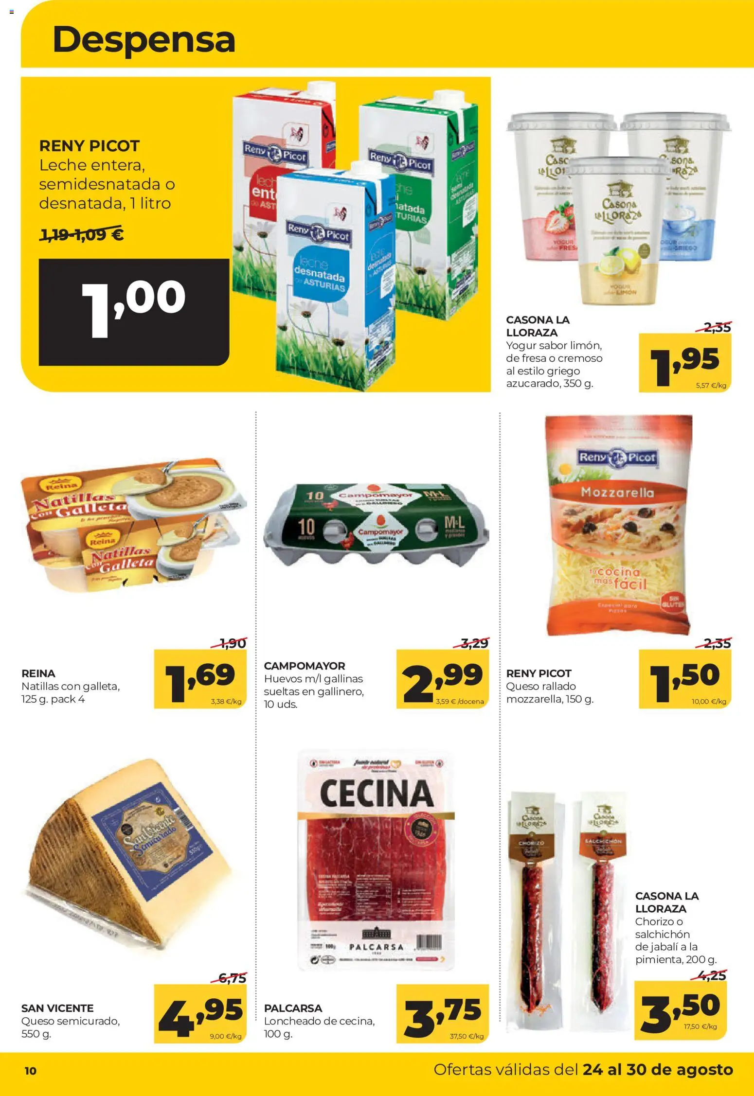 Alimerka folleto │ válido desde el 24/08/2026 | Página: 10 | Productos: Leche, Queso, Huevos, Loncheado