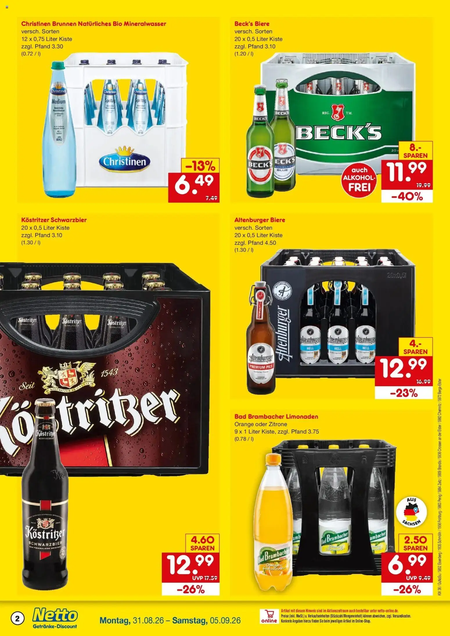 Netto Marken-Discount Prospekt Schmölln – gültig ab 31.08.2026 | Seite: 2 | Produkte: Bad, Pils, Mineralwasser, Alkohol