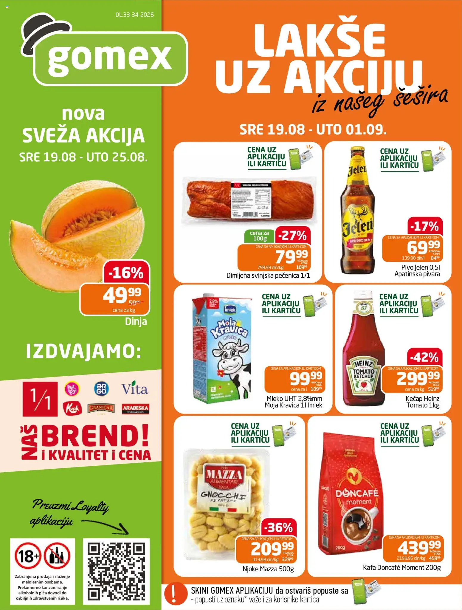 Gomex katalog - važi od 19.08.2026 | Strana: 1 | Proizvode: Doncafe, Moja kravica, Mleko, Pica
